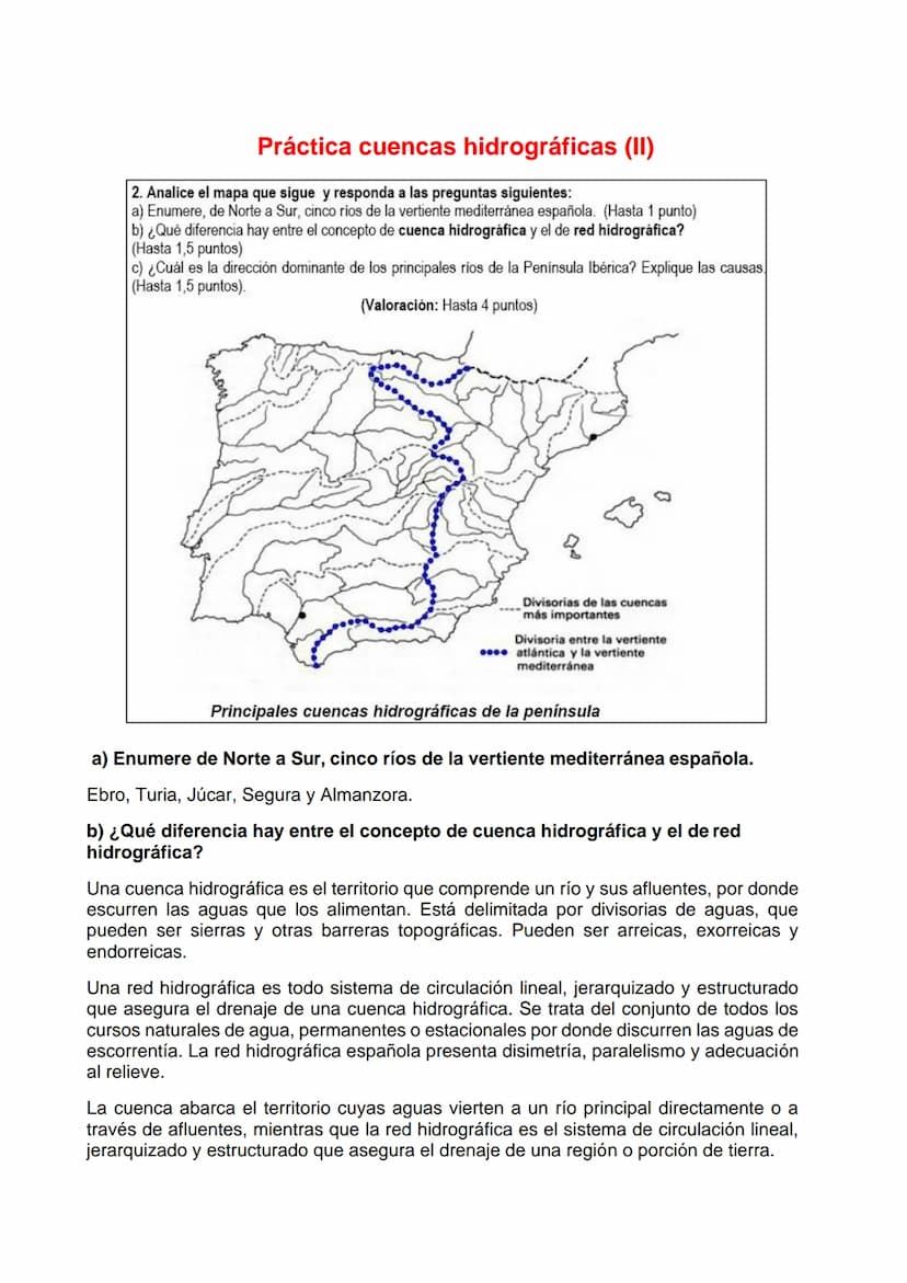 Práctica mapa cuencas hidrográficas
El mapa representa el balance hídrico de las principales cuencas hidrográficas de la
Península Ibérica, 