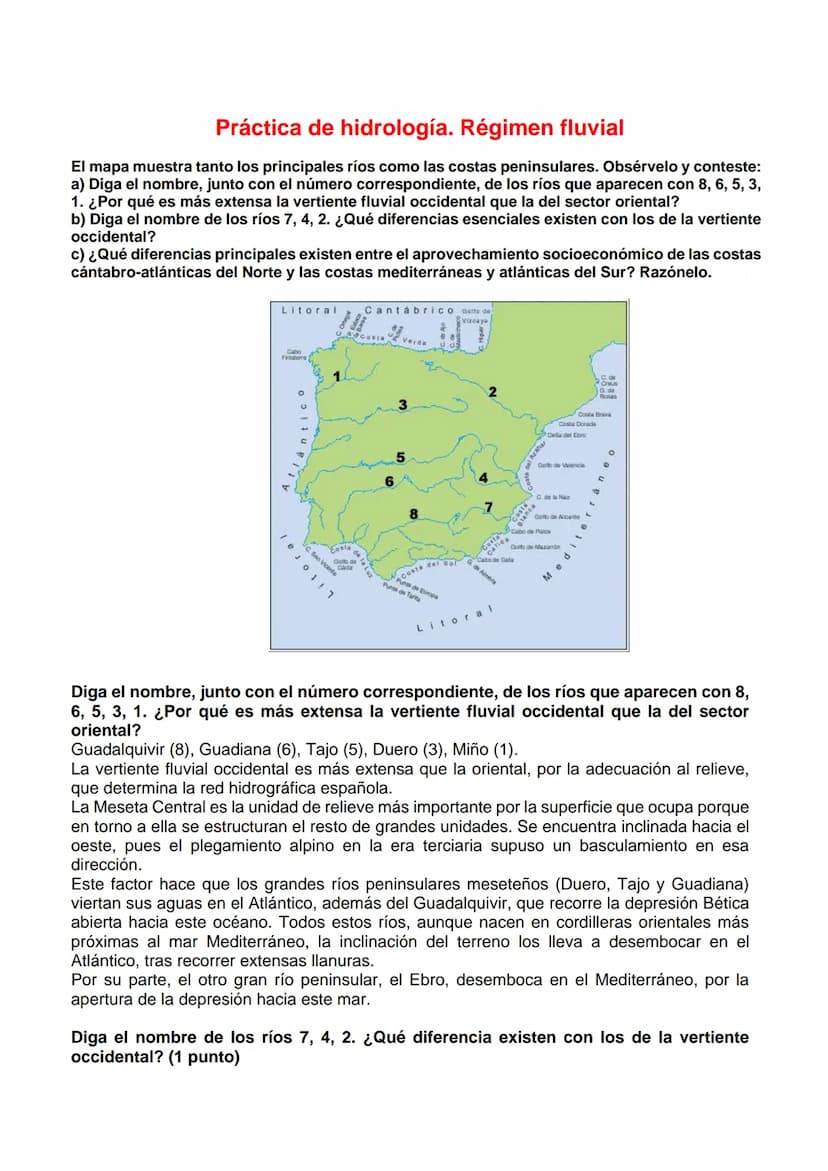 Práctica mapa cuencas hidrográficas
El mapa representa el balance hídrico de las principales cuencas hidrográficas de la
Península Ibérica, 