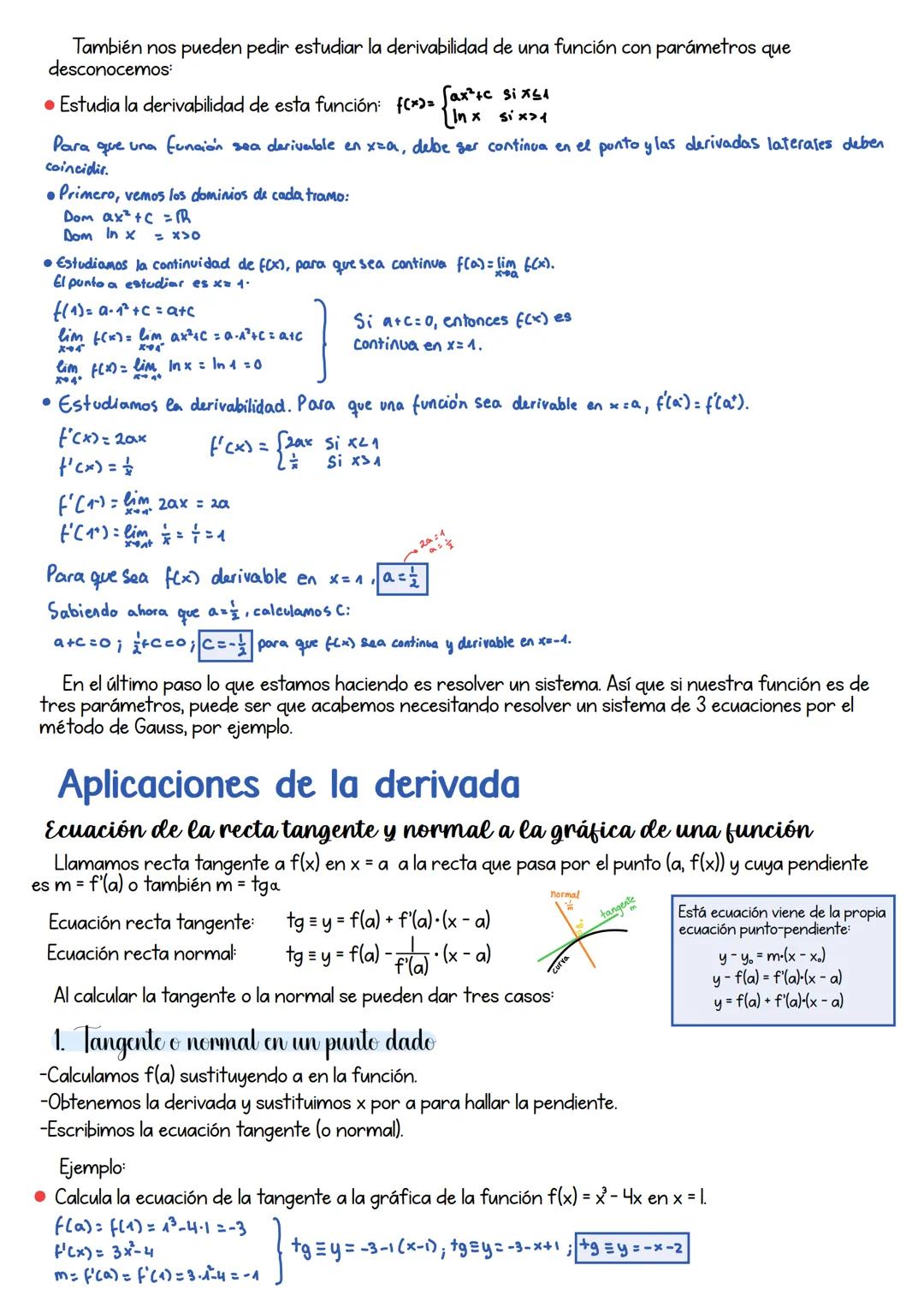 # Tema 2: Derivadas y aplicaciones

Concepto
Si una función f(x) es continua en x = a, se dice que la función f(x) es derivable en x = a si 