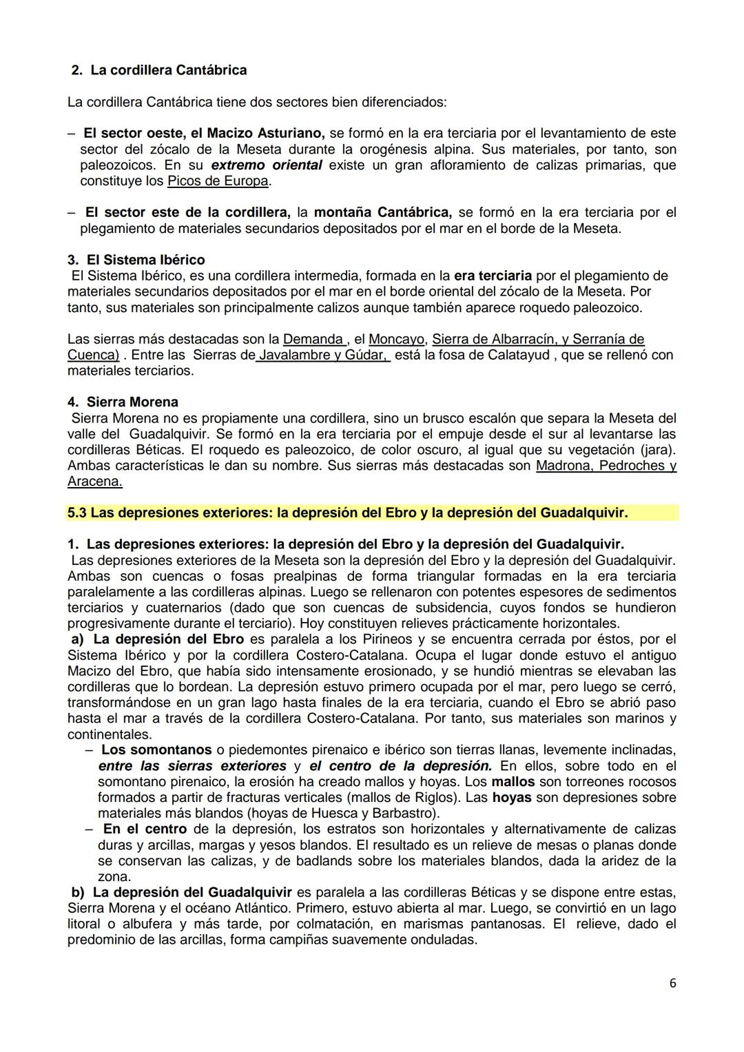 Tema 2. EL RELIEVE. Características generales. La Meseta y sus
unidades interiores. Los rebordes montañosos de la Meseta. Los
sistemas y uni