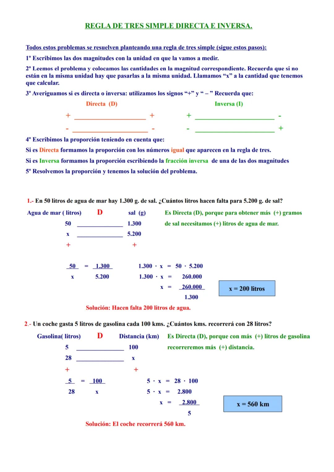 Todos estos problemas se resuelven planteando una regla de tres simple (sigue estos pasos):
1° Escribimos las dos magnitudes con la unidad e