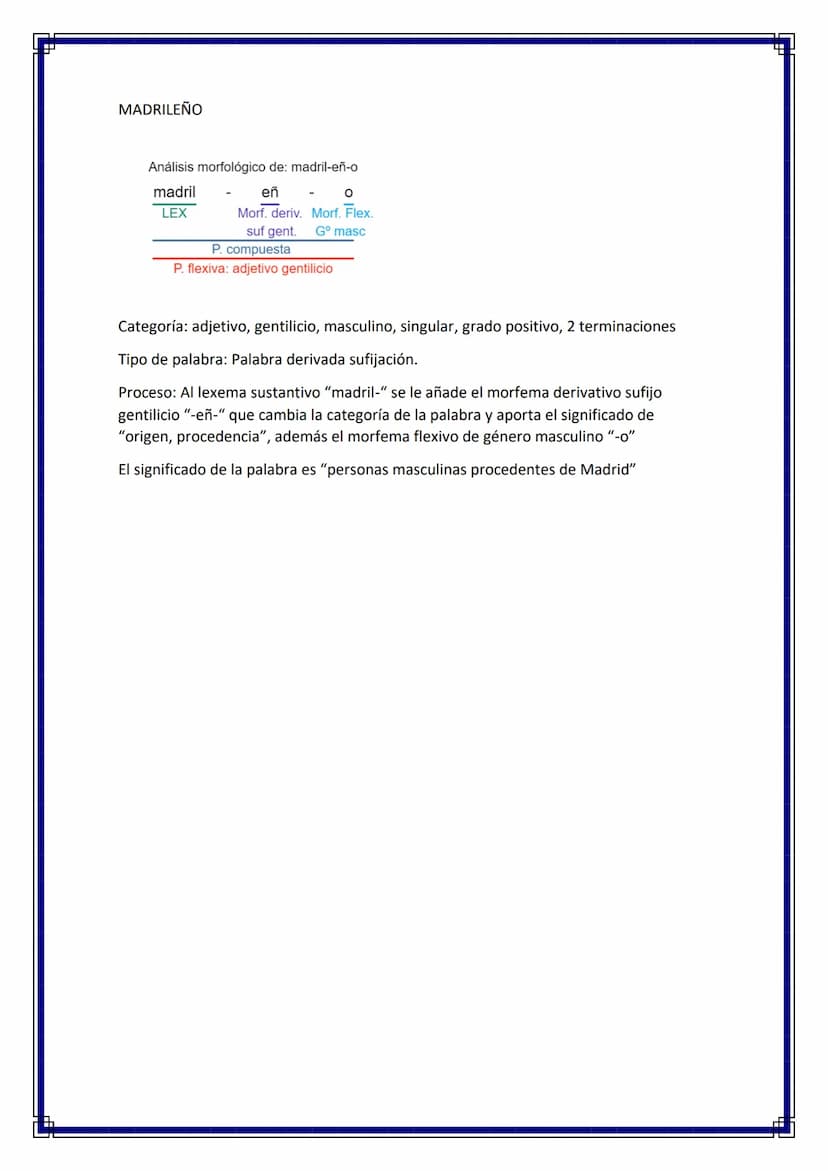 EJERCICIOS DE MORFOLOGÍA 4º ESO
1.- indique a qué categoría gramatical o clase de palabras pertenece, analice su
estructura morfológica y se