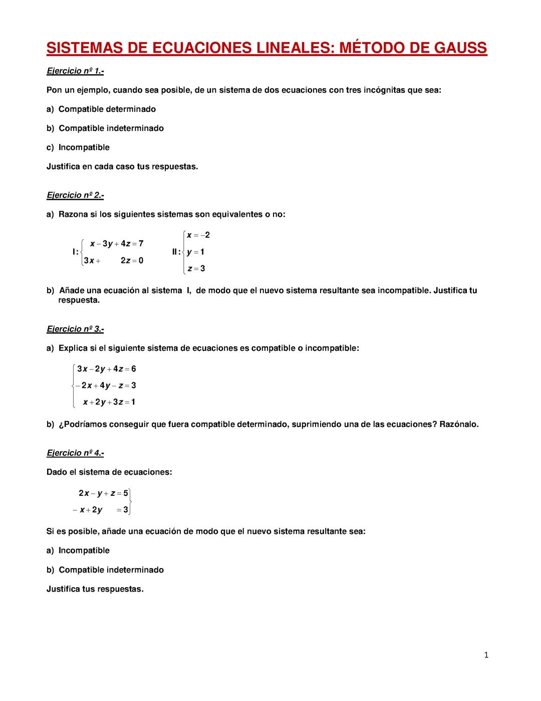 sistemas de ecuaciones lineales por el método de Gauss