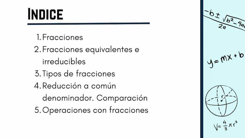 пур
B!
adj
sin (0) =
Vf-V
+
V = = = = 1 bhl
OPP
L
V=Lwh
×10
+
sie
a
V = πr²h
Tema 3
FRACCIONES
María Hernández Roca
ax² + bx+c=0
X=
- b ± √√