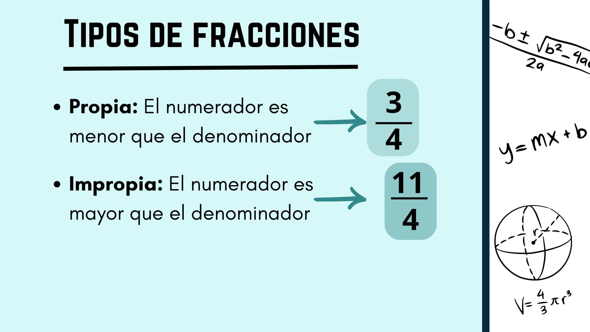 пур
B!
adj
sin (0) =
Vf-V
+
V = = = = 1 bhl
OPP
L
V=Lwh
×10
+
sie
a
V = πr²h
Tema 3
FRACCIONES
María Hernández Roca
ax² + bx+c=0
X=
- b ± √√