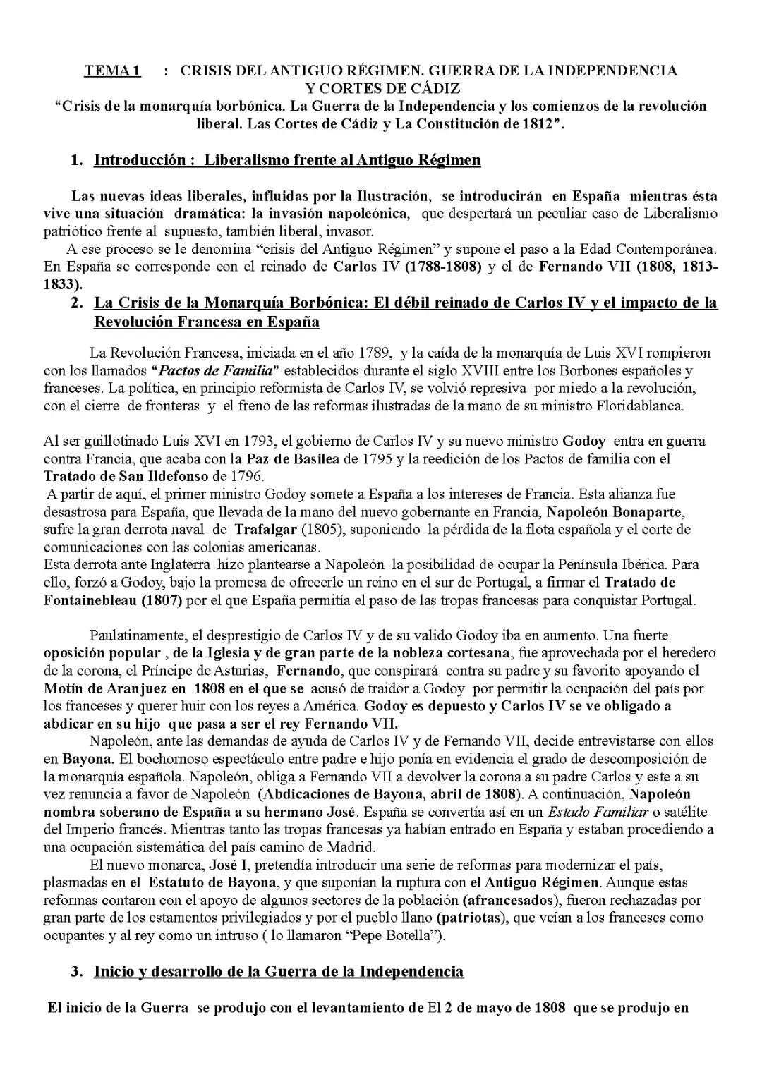 TEMA 1. La guerra de independencia y las cortes de Cádiz