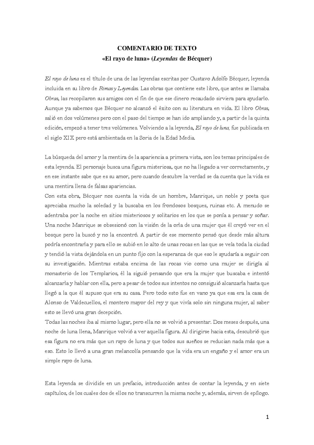 Comentario de Texto: El Rayo de Luna