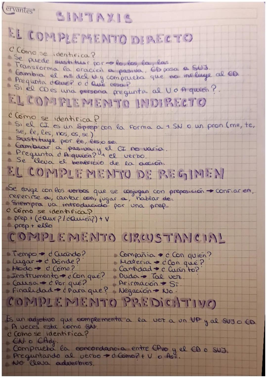 ervantes
SINTAXIS
EL COMPLEMENTO DIRECTO
C Como se identifica?
Se puede sustituir por lo, los, la, las.
Transforma la oración a pasiva, CD p