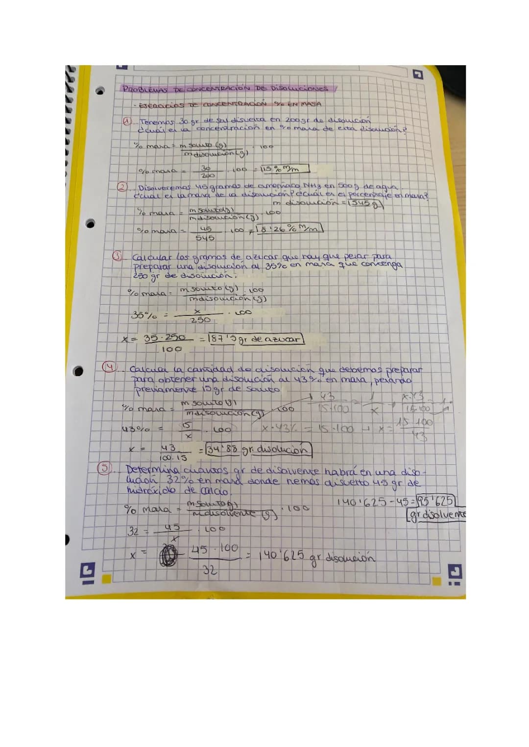 Ejercicios y Problemas Resueltos de Disoluciones para 2º y 3º ESO en PDF