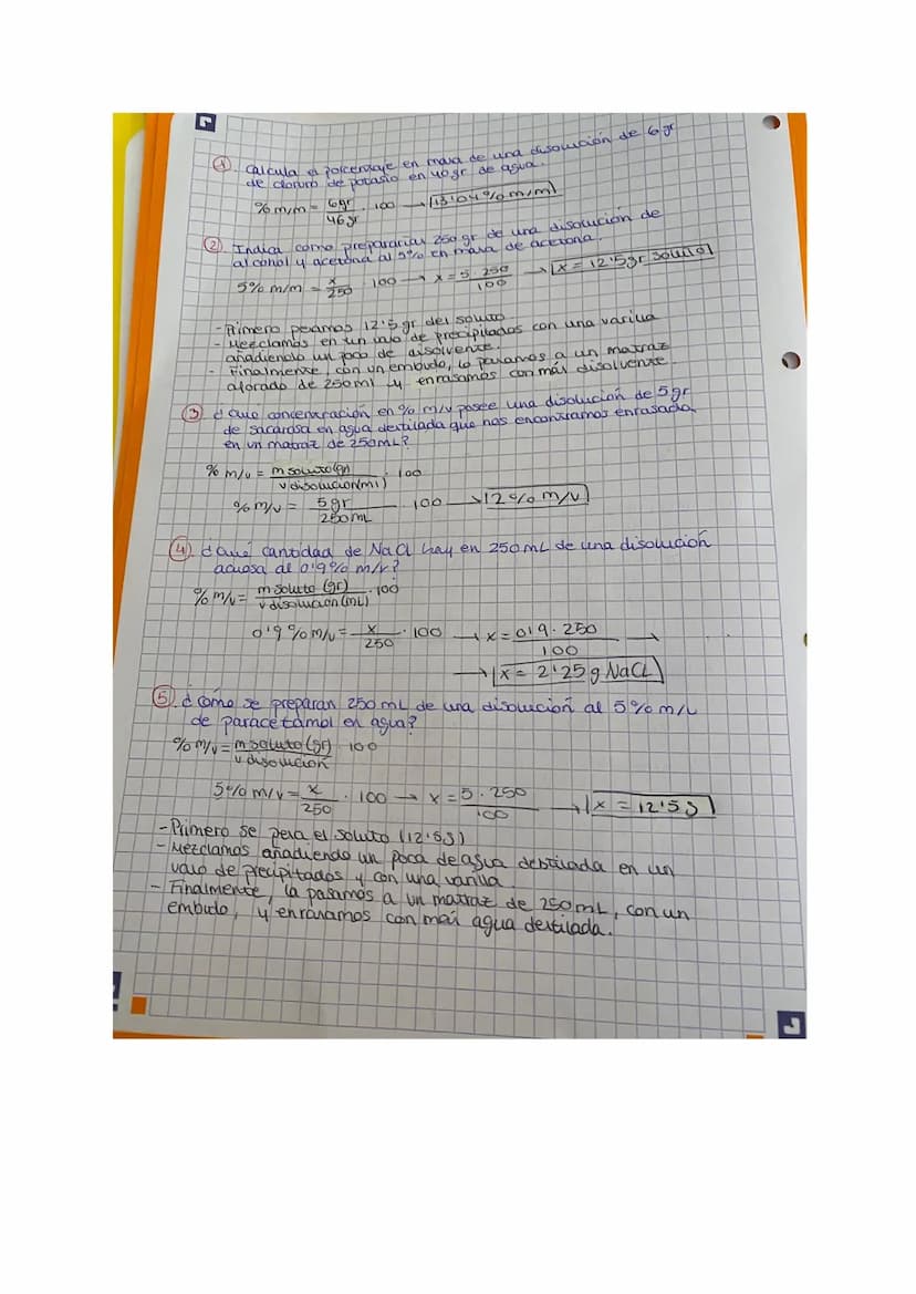 JI
(4)
5
PROBLEMAS DE CONCENTRACIÓN DE DisolucioNES /
EJERCICIOS DE CONCENTRACION 9 EN MASA
-Tenemos 30 gr de sal disuelta en 2003r de disol
