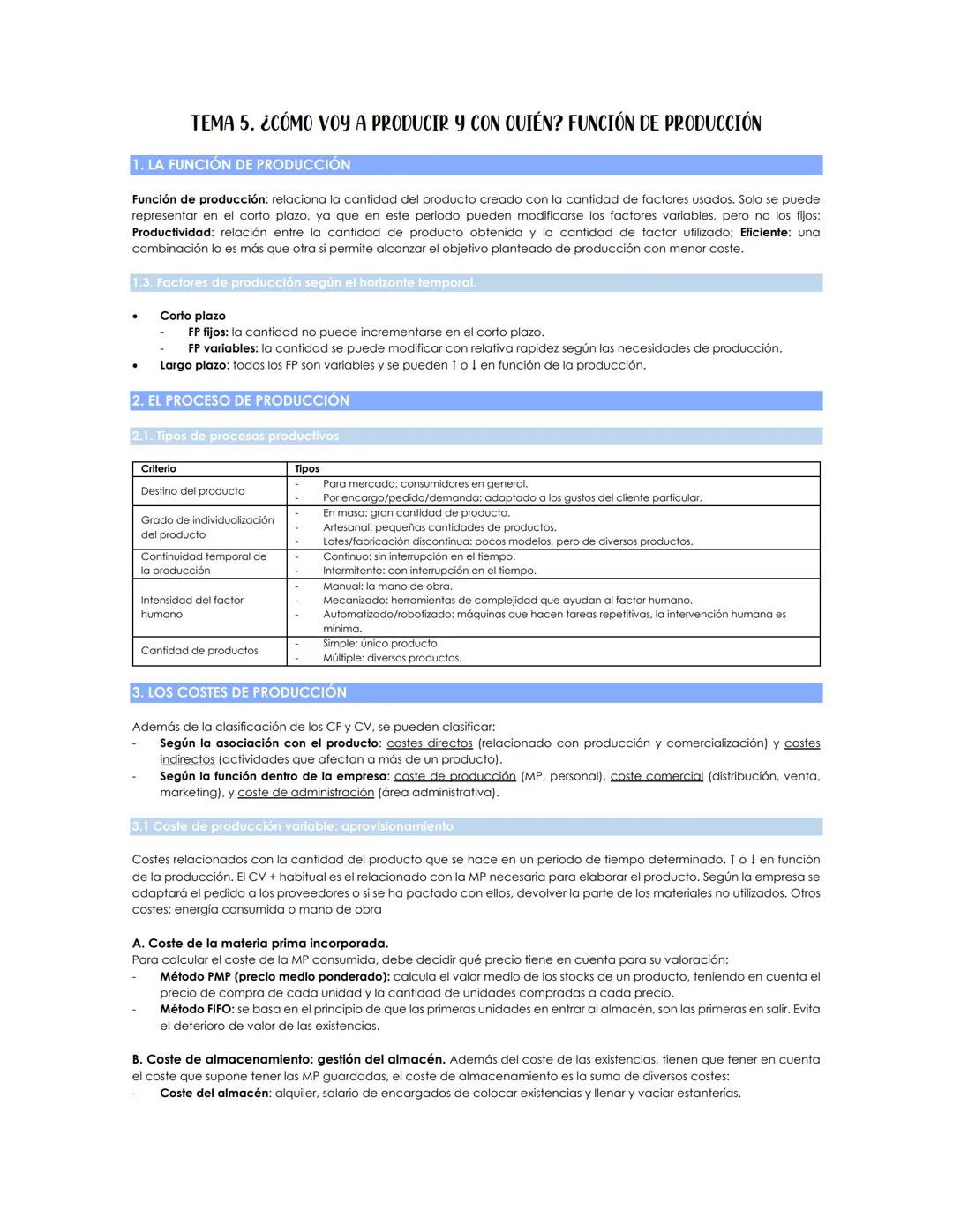 Tema 5 - ¿Cómo producir eficientemente? Comprendiendo la función de producción