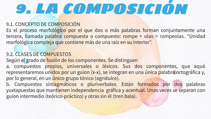 MORFOLOGÍA
El análisis morfológico y las clases de palabras 1. LOS PROCESOS DE
FORMACIÓN DE PALABRAS
MORFOLOGÍA LÉXICA Y FLEXIVA
Morfología 