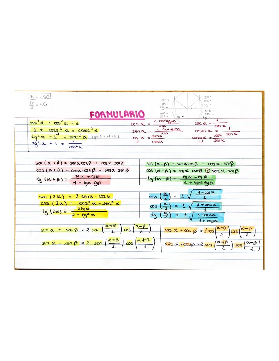 
<p>In this document, we will cover various trigonometry formulas and exercises. You can find exercises for 4th-year high school (4 eso) as 