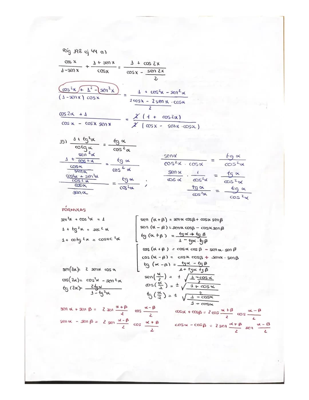 
<p>In this document, we will cover various trigonometry formulas and exercises. You can find exercises for 4th-year high school (4 eso) as 