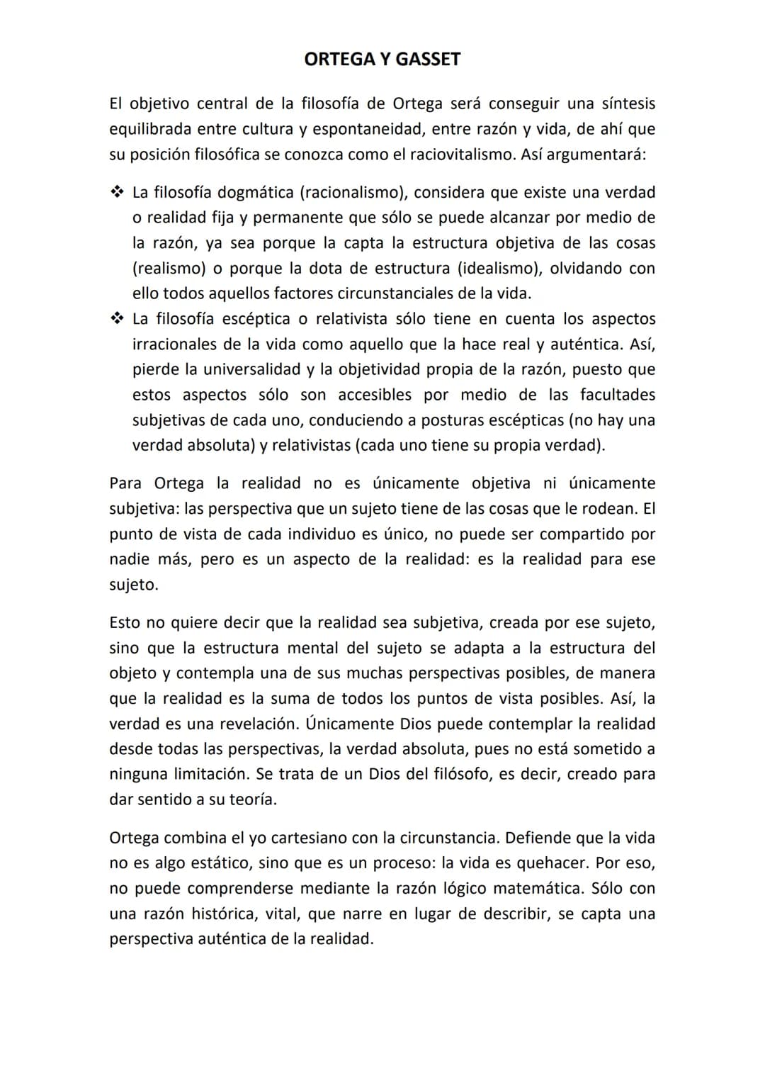 ORTEGA Y GASSET
El objetivo central de la filosofía de Ortega será conseguir una síntesis
equilibrada entre cultura y espontaneidad, entre r