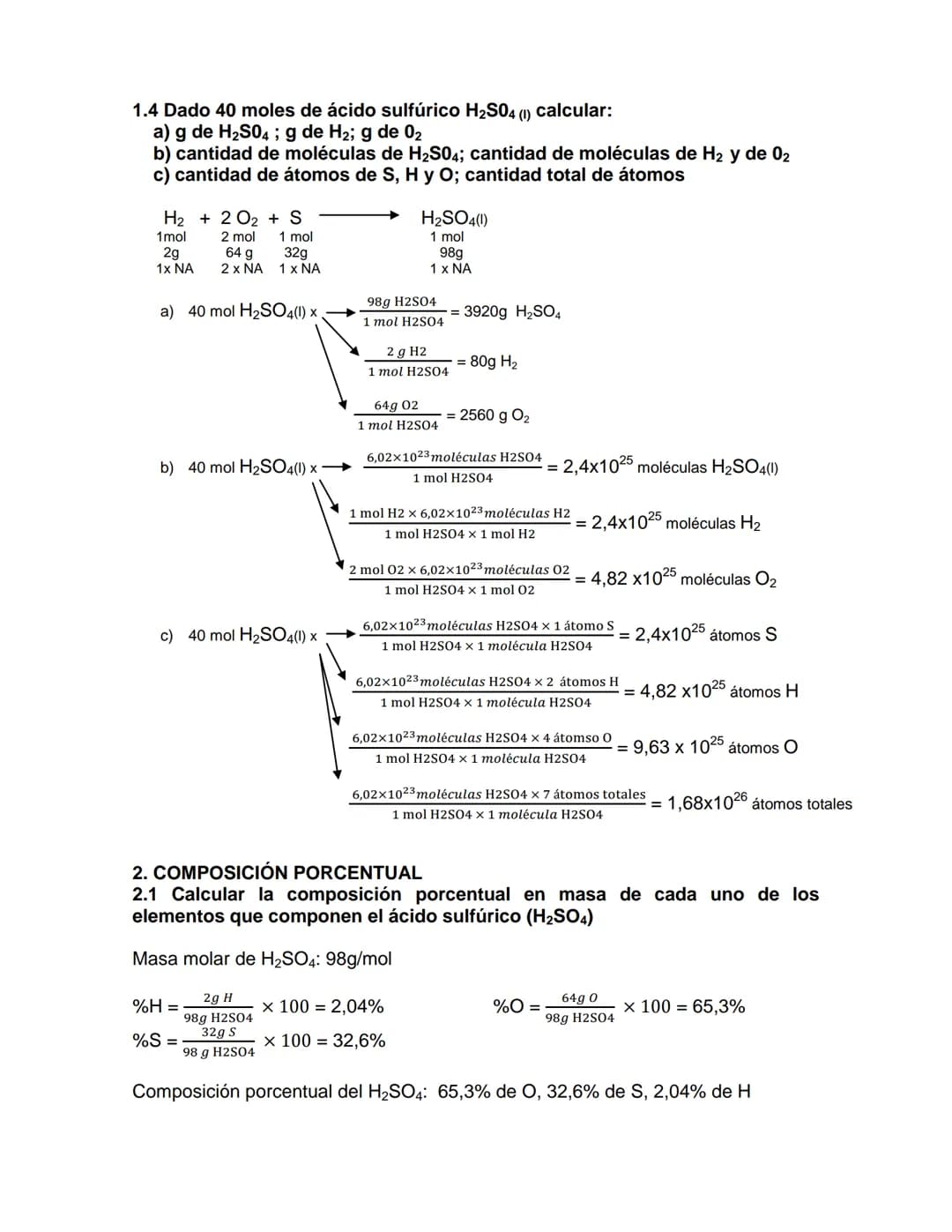 TRABAJO PRACTICO Nº 3
1. MASA, MOLES Y EL NÚMERO DE AVOGADRO
1.1 Para una masa de 600g de CO2 (g) calcular:
a) moles de CO2; moles de O2; mo