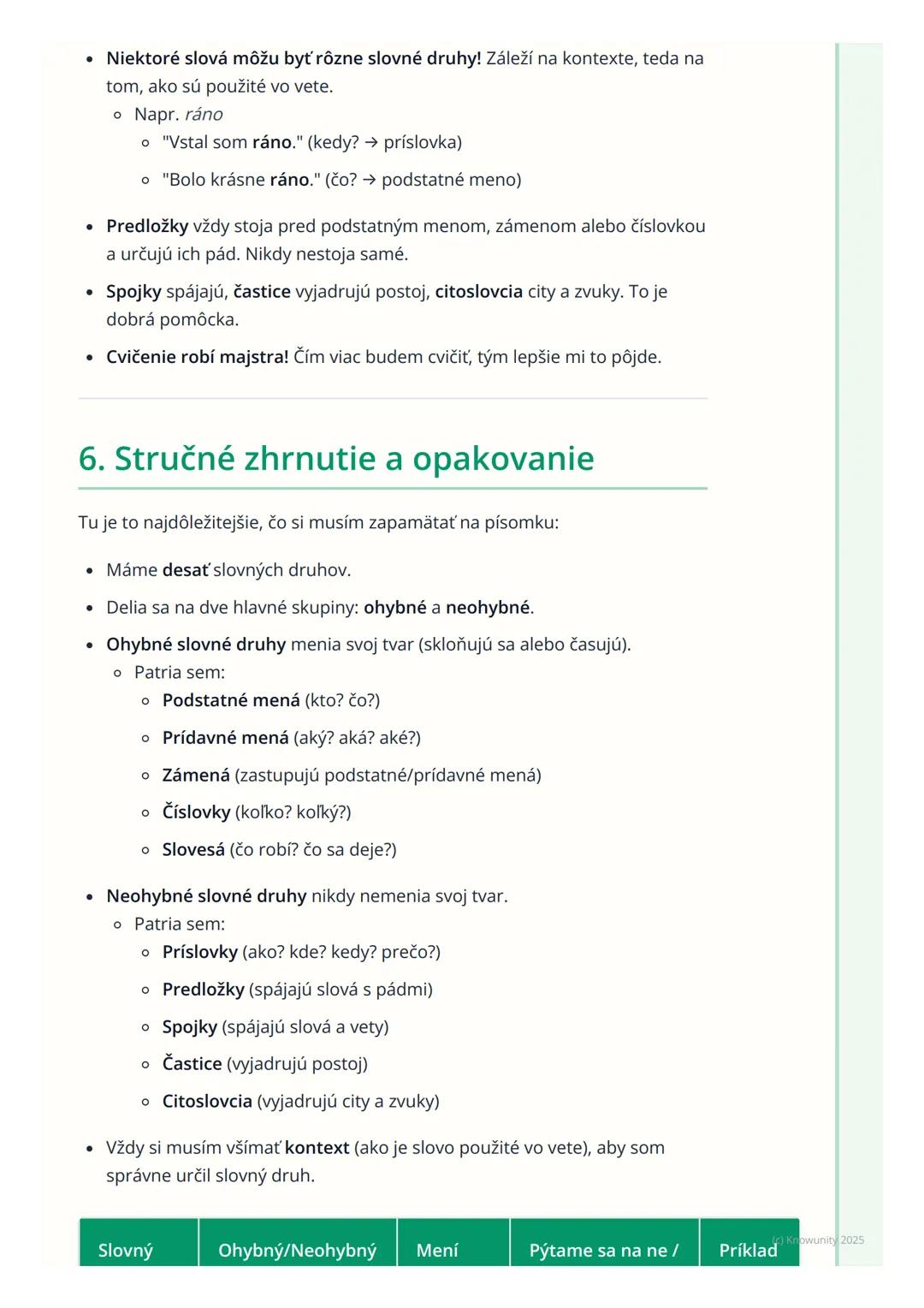 # Slovné druhy

1. Prehľad a úvod

Takže, ideme si zopakovať slovné druhy. Je to super dôležité, lebo nám to
pomáha rozumieť, ako funguje ná