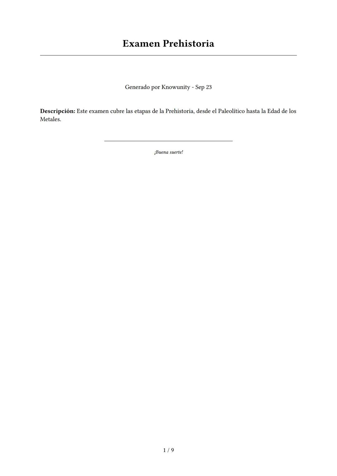 Preparación para el Examen de la Prehistoria