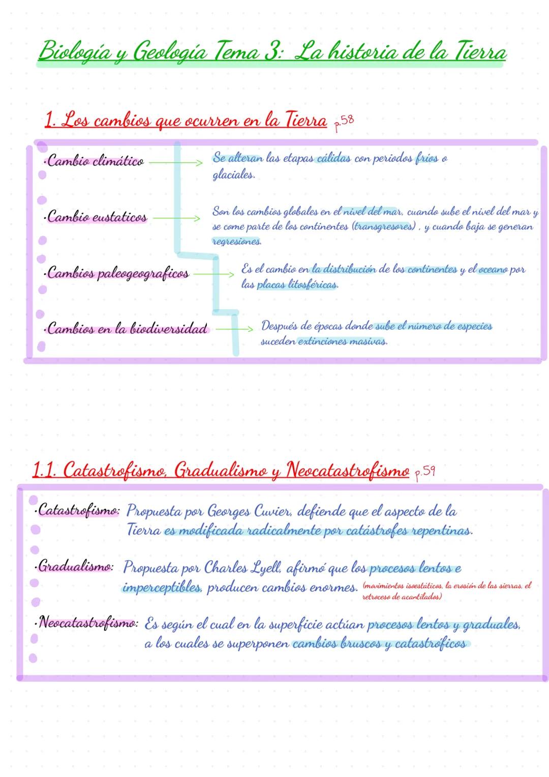 Apuntes
Biologia
Geologia Biologia y Geologia Tema 3: La historia de la Tierra
1. Los cambios que ocurren en la Tierra p.58
●
Cambio climáti