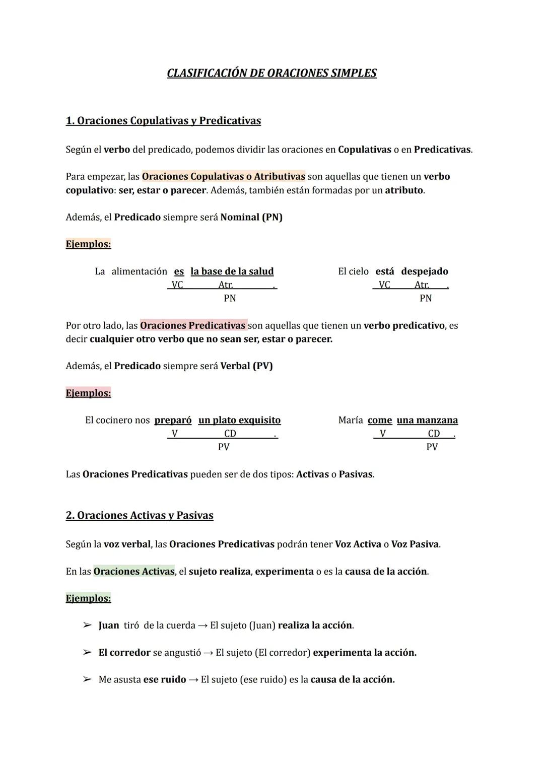 Clasificación de Oraciones Simples