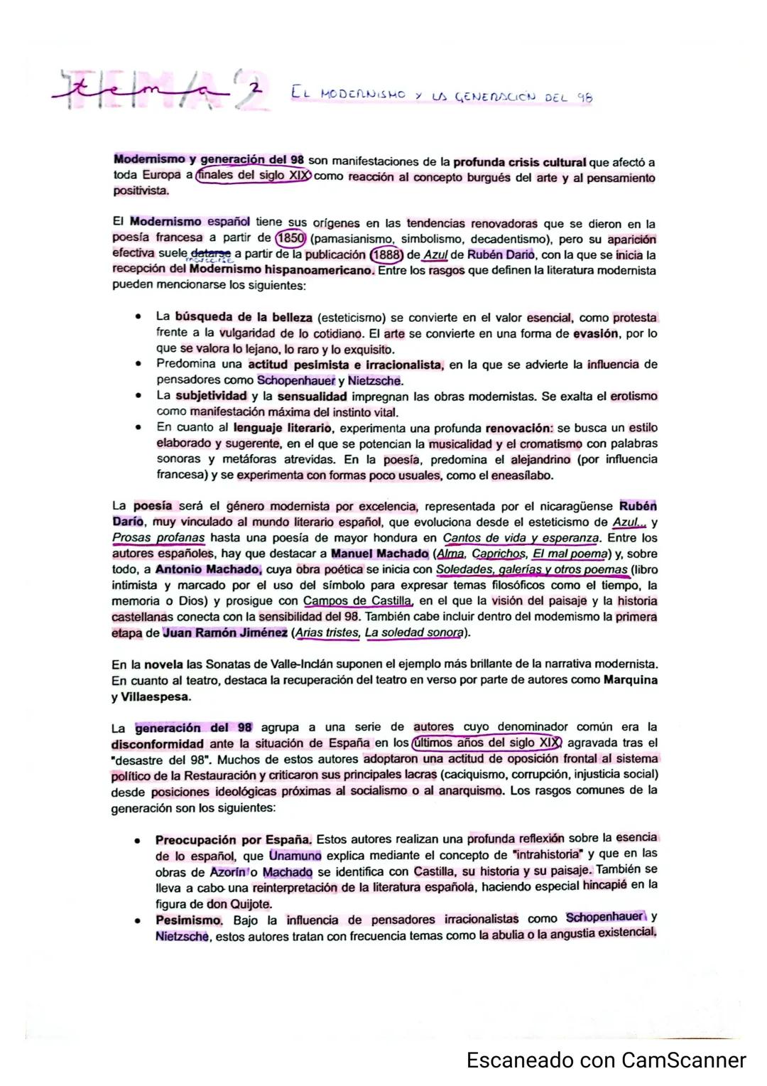 tem/az
Modernismo y generación del 98 son manifestaciones de la profunda crisis cultural que afectó a
toda Europa a finales del siglo XIX co