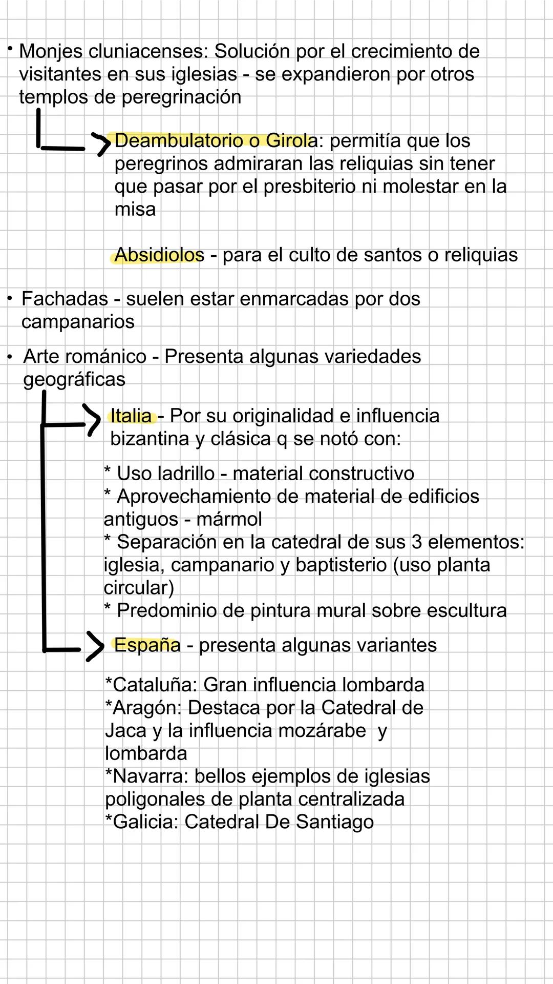 # CARACTERÍSTICAS
GENERALES
* Escuelas arquitectónicas - Uso arco de medio punto y
bóveda de cañón (elementos sostenidos) y necesidad
de