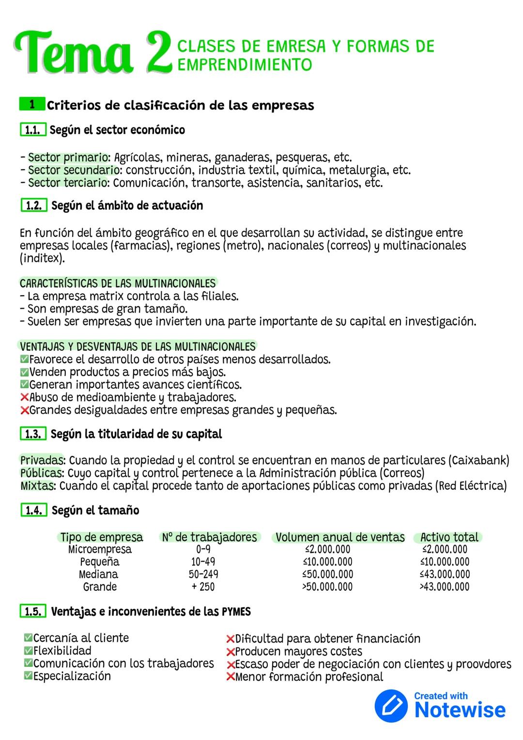 Tema 2
1 Criterios de clasificación de las empresas
1.1. Según el sector económico
CLASES DE EMRESA Y FORMAS DE
EMPRENDIMIENTO
- Sector prim