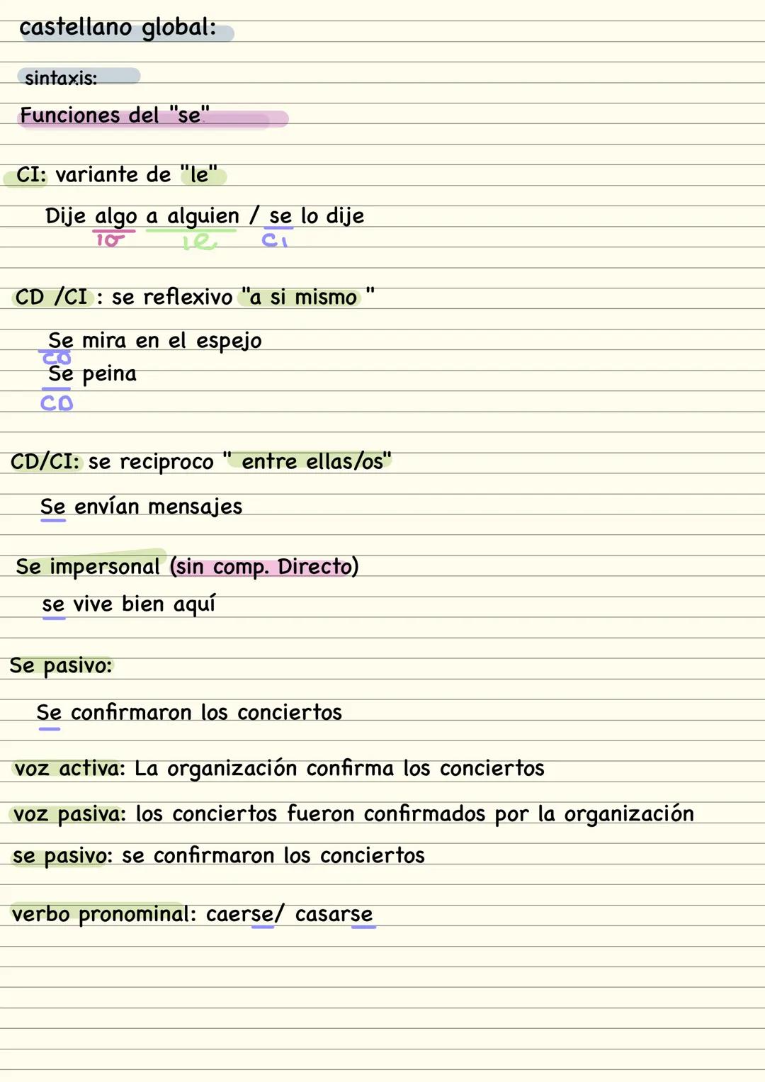 castellano global:
sintaxis:
complemento directo:
¿que es?
el complemento directo es aquello sobre lo que verbo ejerce su
acción, y sin este