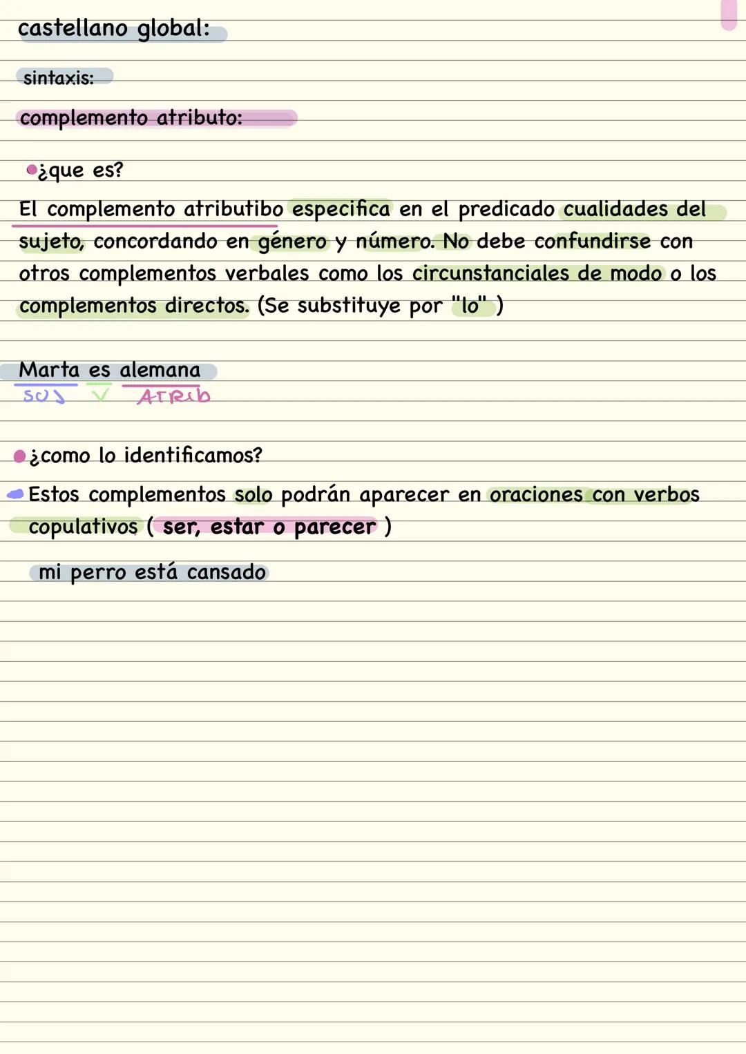 castellano global:
sintaxis:
complemento directo:
¿que es?
el complemento directo es aquello sobre lo que verbo ejerce su
acción, y sin este