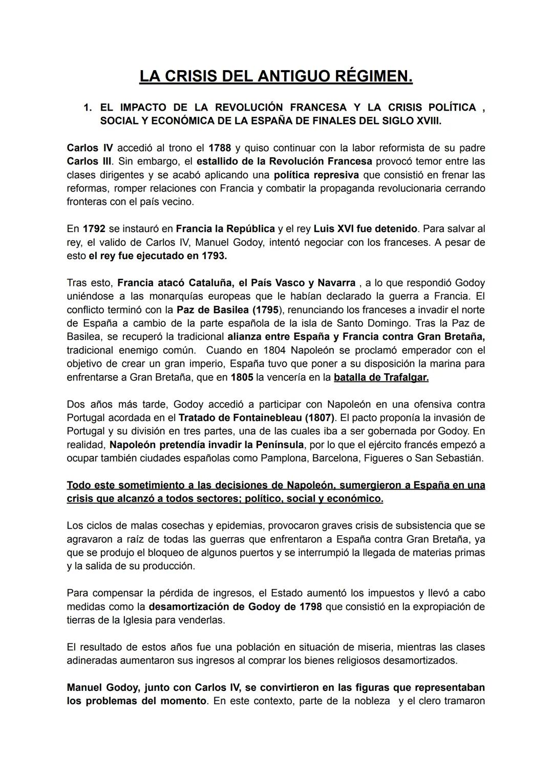LA CRISIS DEL ANTIGUO RÉGIMEN.
1. EL IMPACTO DE LA REVOLUCIÓN FRANCESA Y LA CRISIS POLÍTICA
SOCIAL Y ECONÓMICA DE LA ESPAÑA DE FINALES DEL S