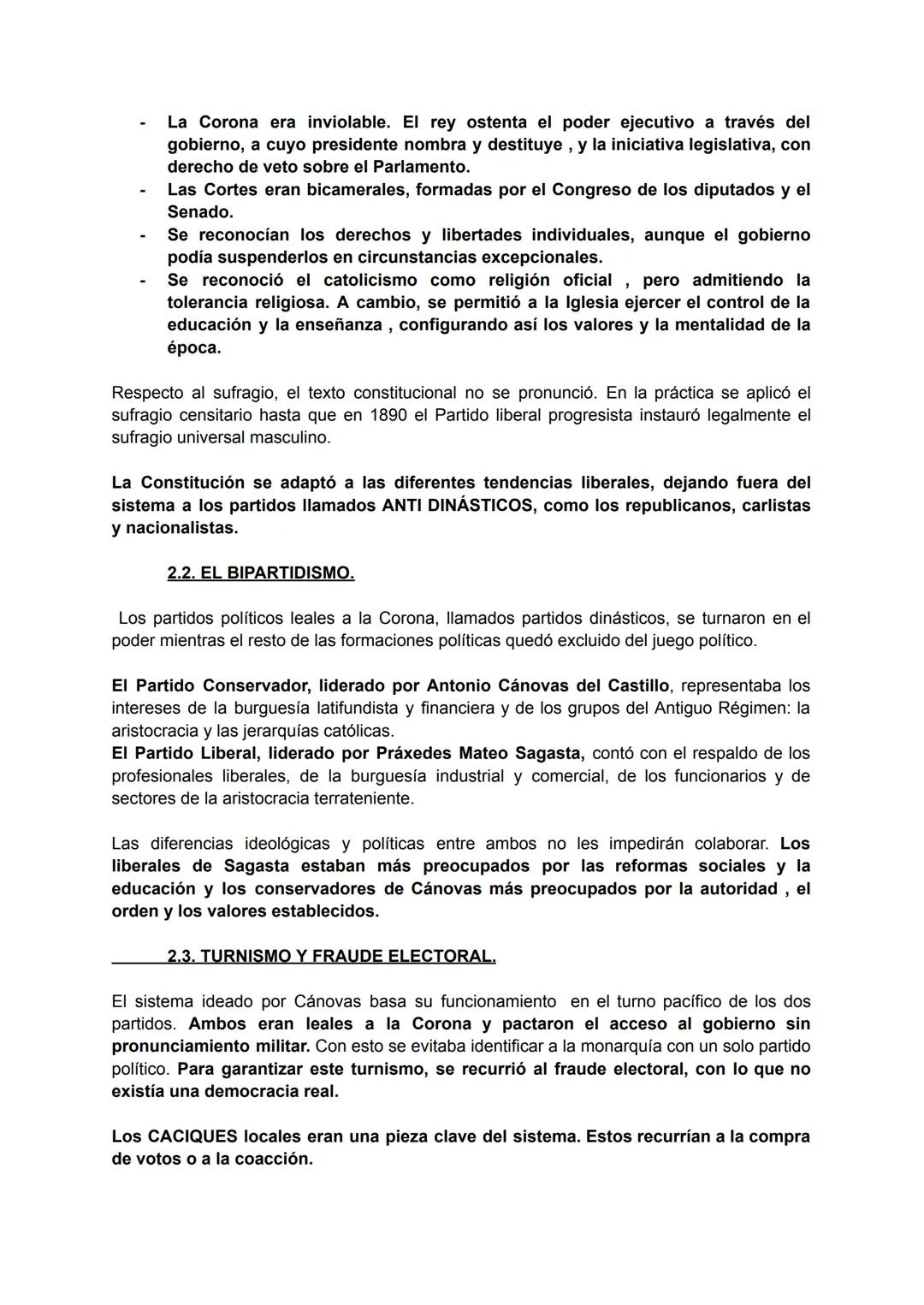 # LA RESTAURACIÓN BORBÓNICA
1. EL SISTEMA POLÍTICO DE LA RESTAURACIÓN.
La Restauración se inició con la vuelta de la monarquía en la perso