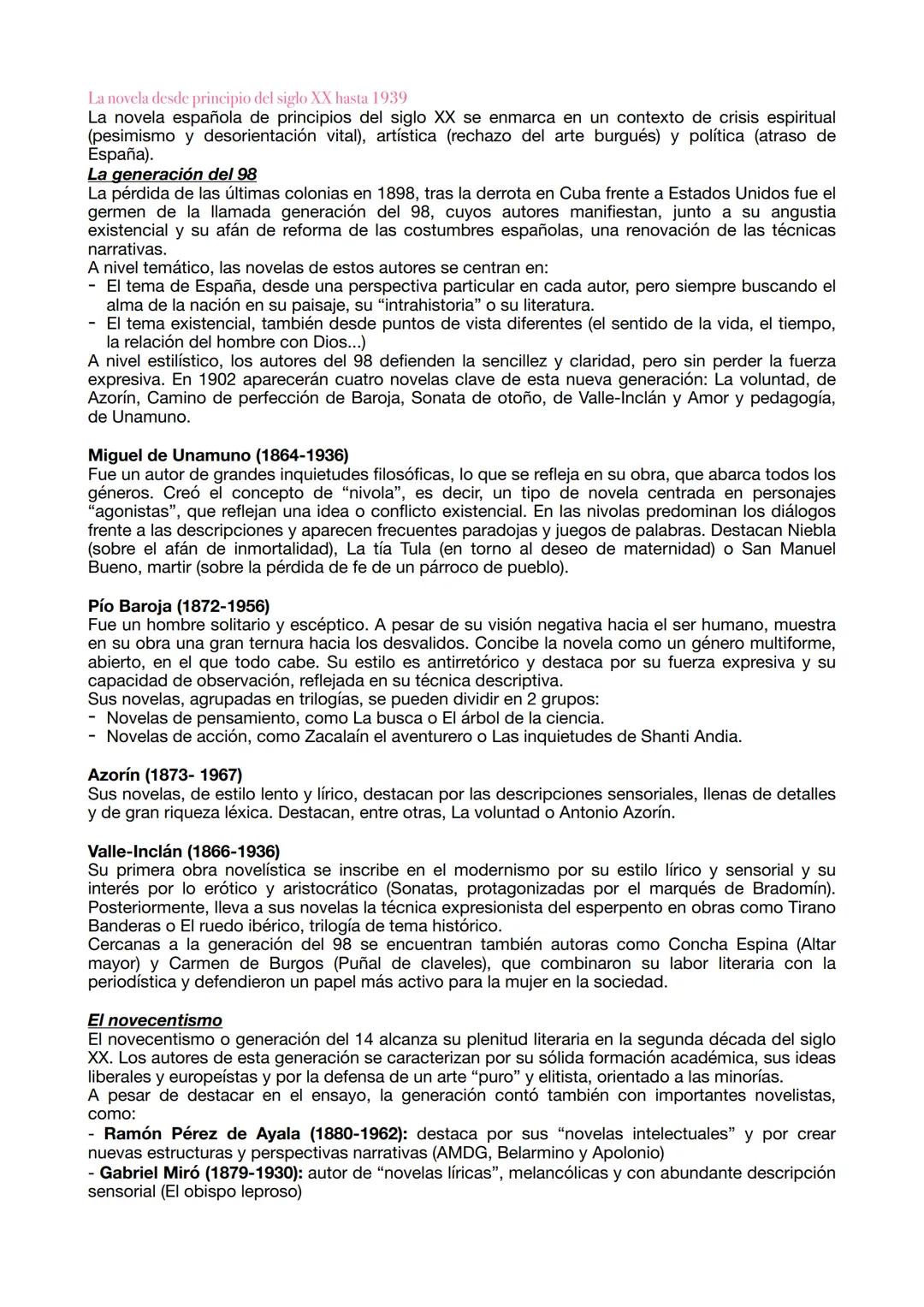 # La novela desde principio del siglo XX hasta 1939
La novela española de principios del siglo XX se enmarca en un contexto de crisis espir