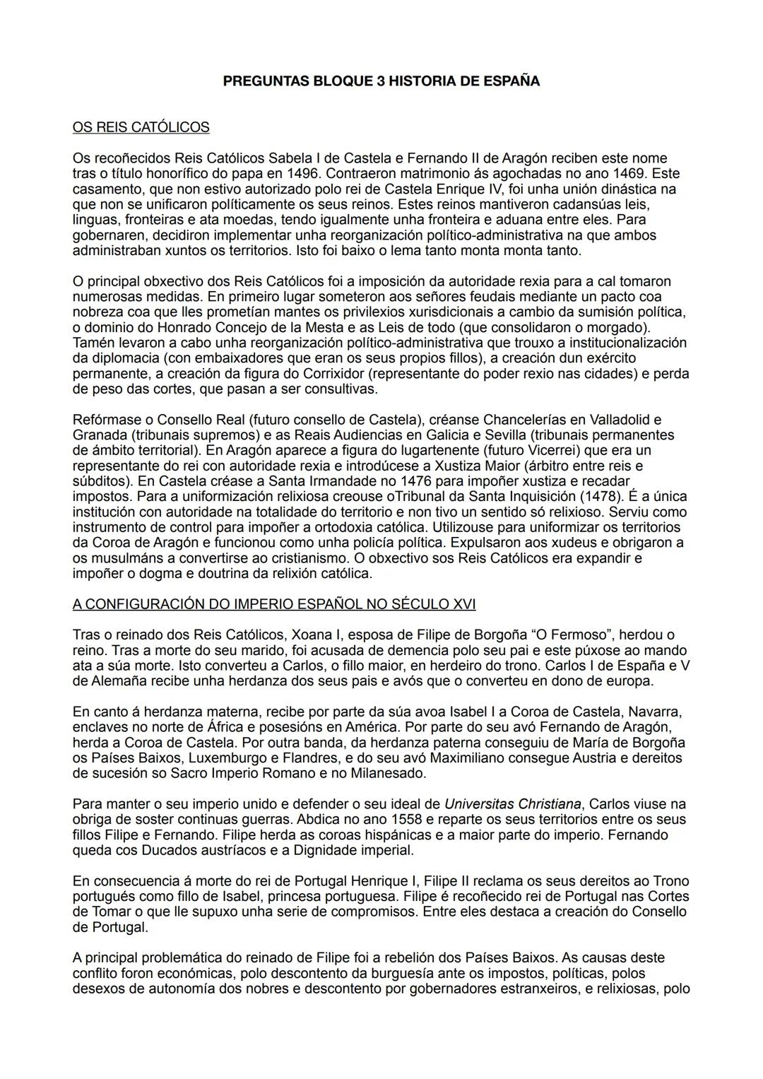 # PREGUNTAS BLOQUE 3 HISTORIA DE ESPAÑA
OS REIS CATÓLICOS
Os recoñecidos Reis Católicos Sabela I de Castela e Fernando II de Aragón recibe