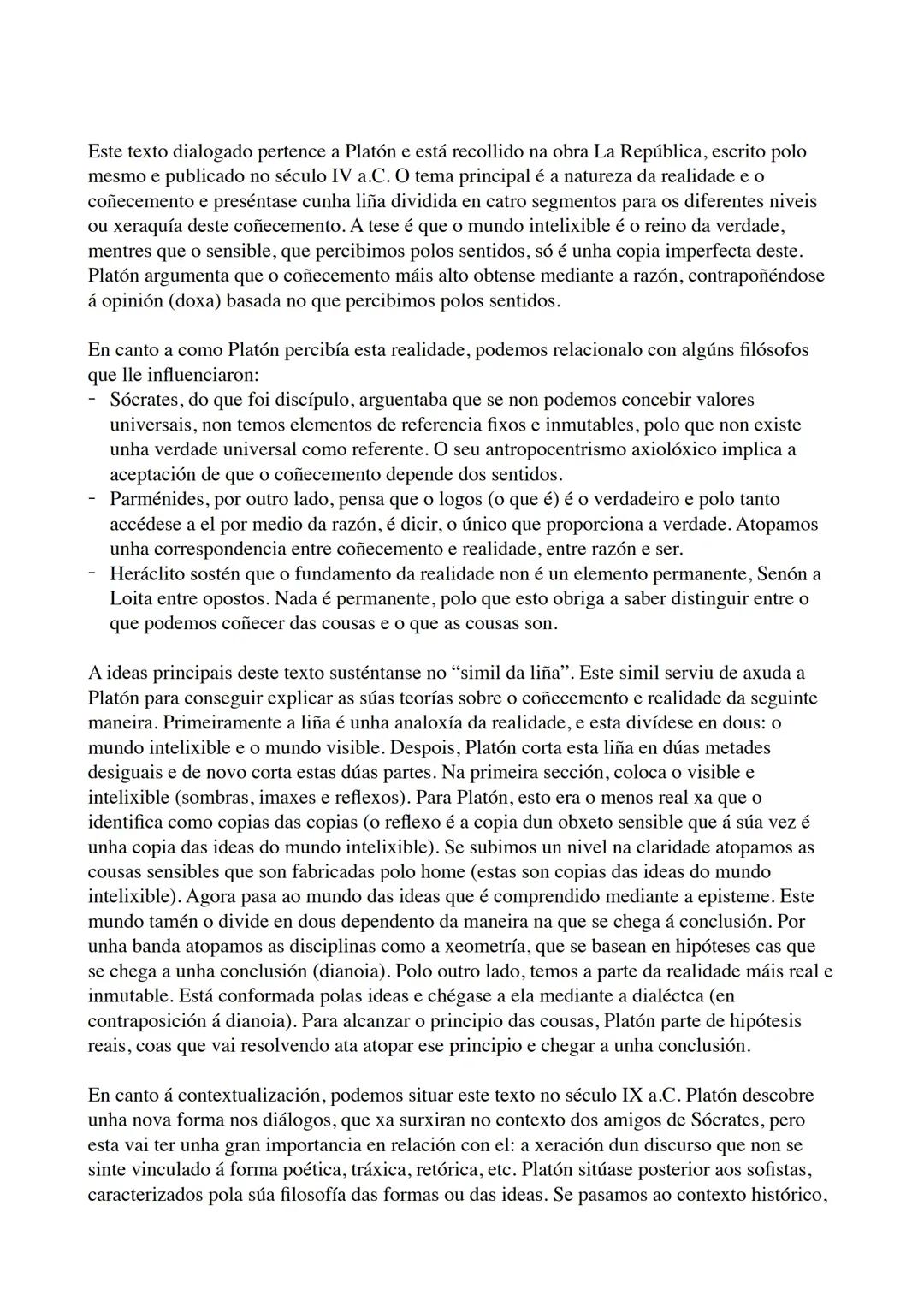 Comentario Platón Símil da liña