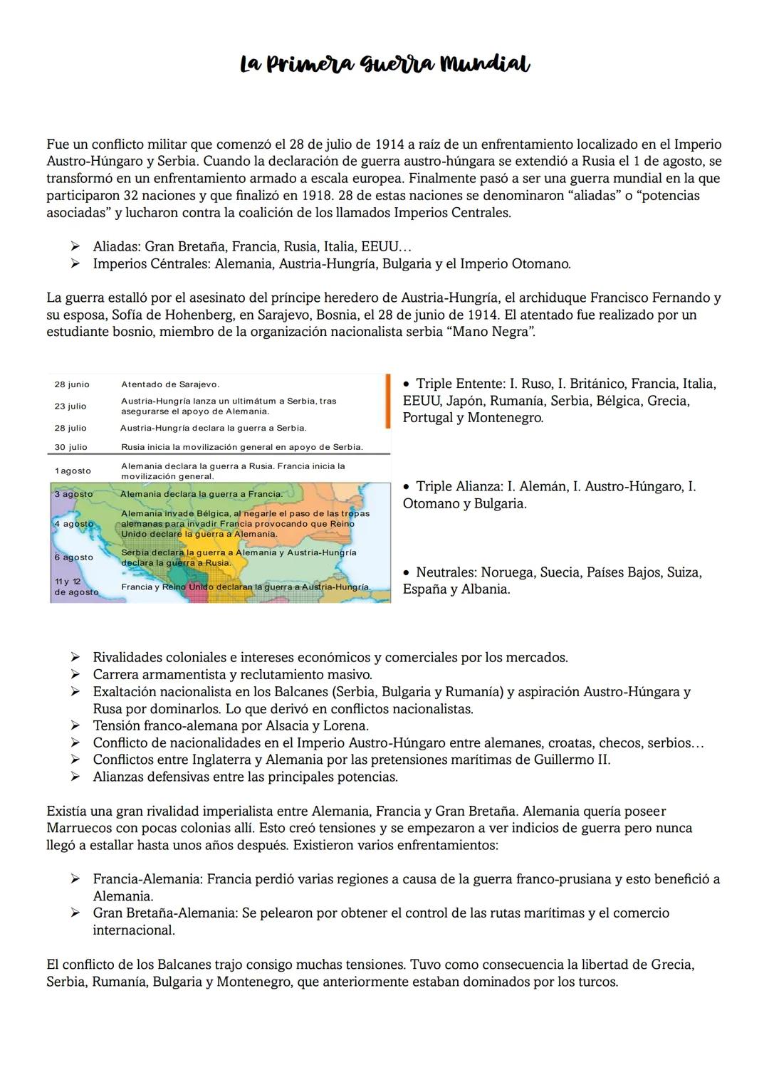 # La Primera Guerra Mundial
Fue un conflicto militar que comenzó el 28 de julio de 1914 a raíz de un enfrentamiento localizado en el Imperi