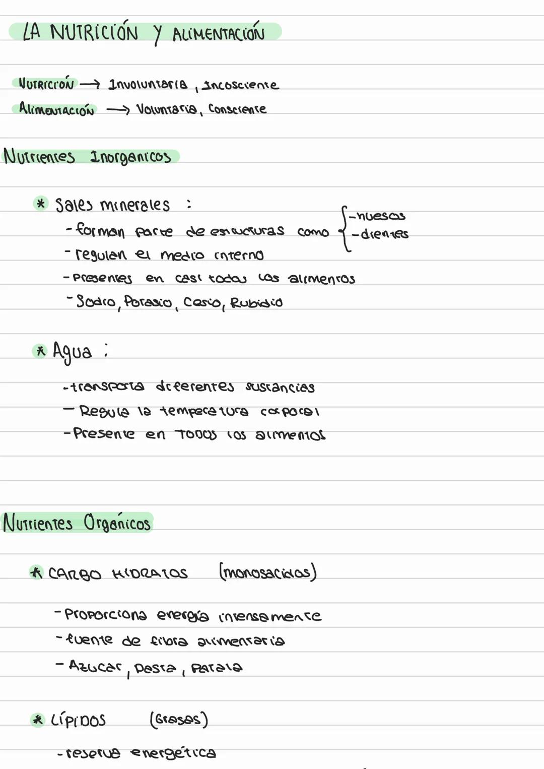 # LA NUTRICIÓN Y ALIMENTACIÓN
NUTRICIÓN Involuntaria, Incosciente
ALIMENTACIÓN Voluntaria, Conscience
Nutriences Inorganicos
* Sales min