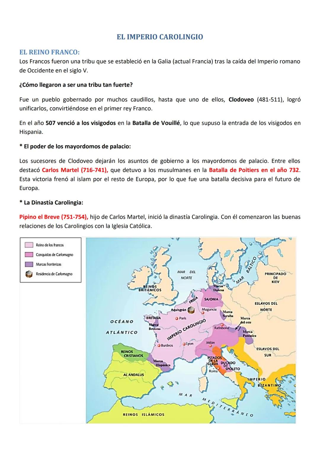 # EL REINO FRANCO:
EL IMPERIO CAROLINGIO
Los Francos fueron una tribu que se estableció en la Galia (actual Francia) tras la caída del Imper