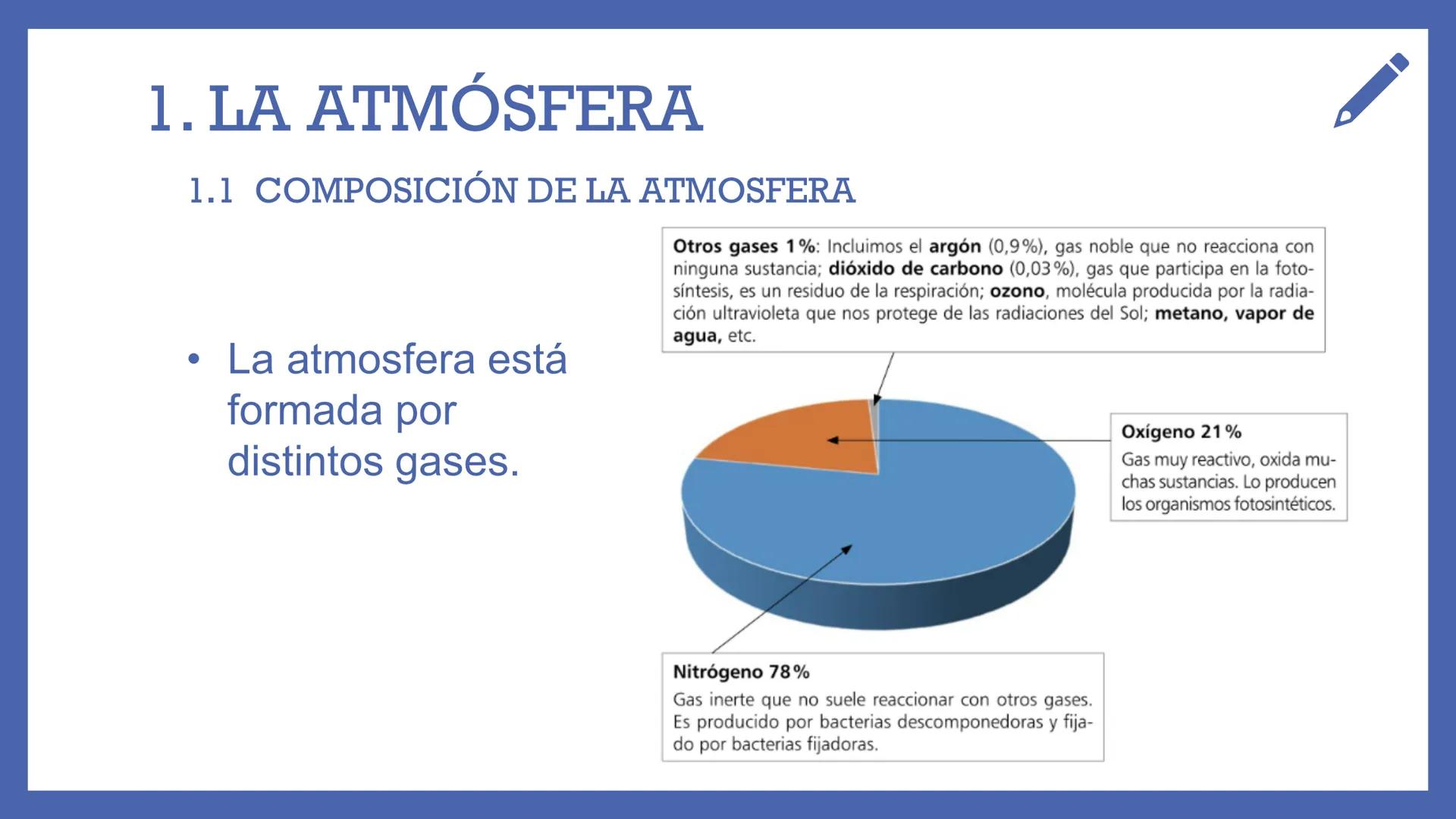 # LA
# ATMÓSFERA
UNIDAD 2 # “SIN LA
# ATMÓSFERA, LA
# VIDA EN LA
# TIERRA NO
# SERÍA POSIBLE” # ¿QUÉ VAMOS A ESTUDIAR?
1. LA ATMOSFERA
