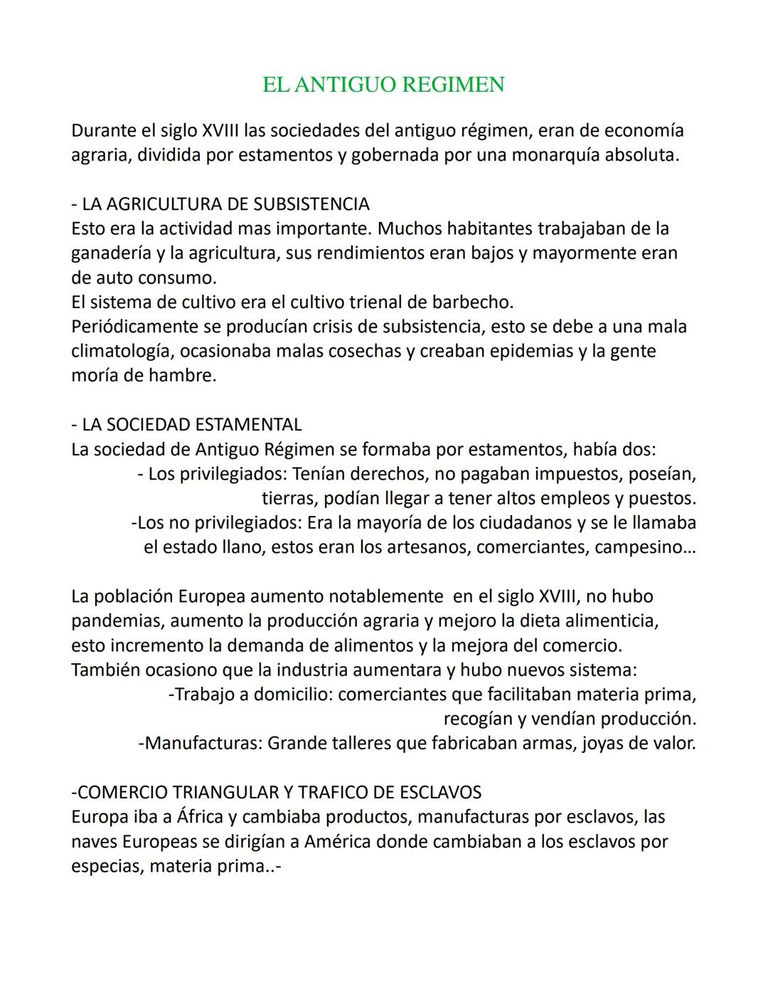EL ANTIGUO REGIMEN
Durante el siglo XVIII las sociedades del antiguo régimen, eran de economía
agraria, dividida por estamentos y gobernada