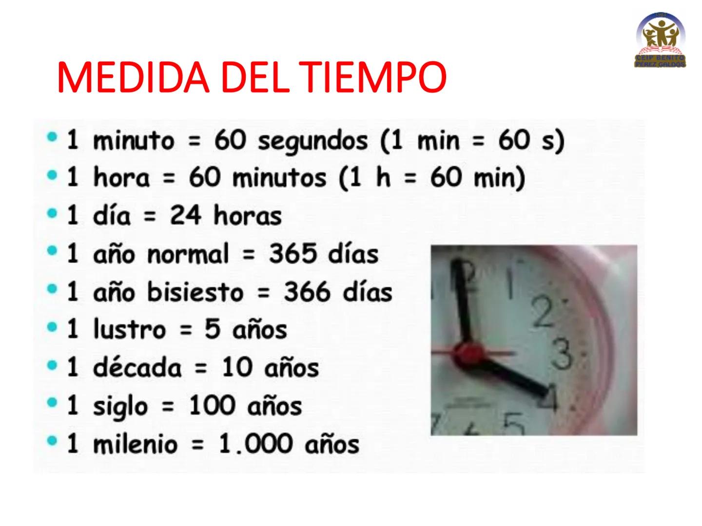 SISTEMA SEXAGESIMAL
Grados
x 60
:60
x 3.600
Minutos
: 3.600
x 60
Segundos
: 60
AKU
CEIP BENITO
REZ GAL MEDIDA DEL TIEMPO
1 minuto = 60 segun