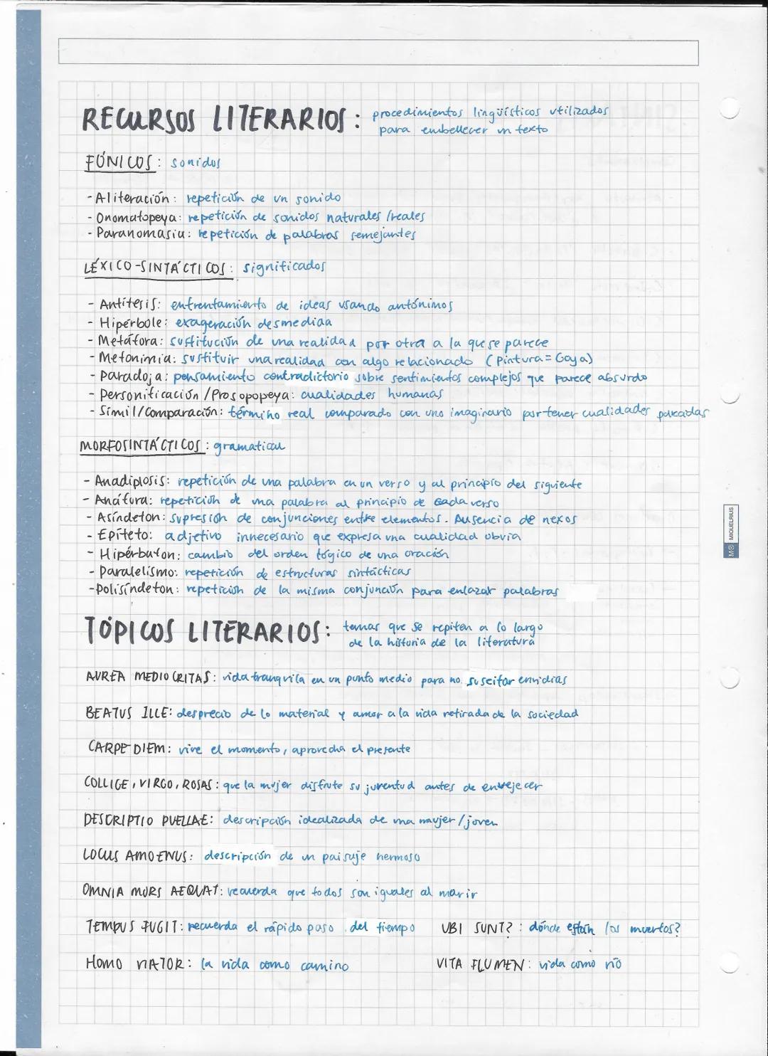 RECURSOS LITERARIOS: procedimientos lingüísticos utilizados
para embellever un texto
FONICOS: sonidos
-Aliteración: repetición de un sonido
