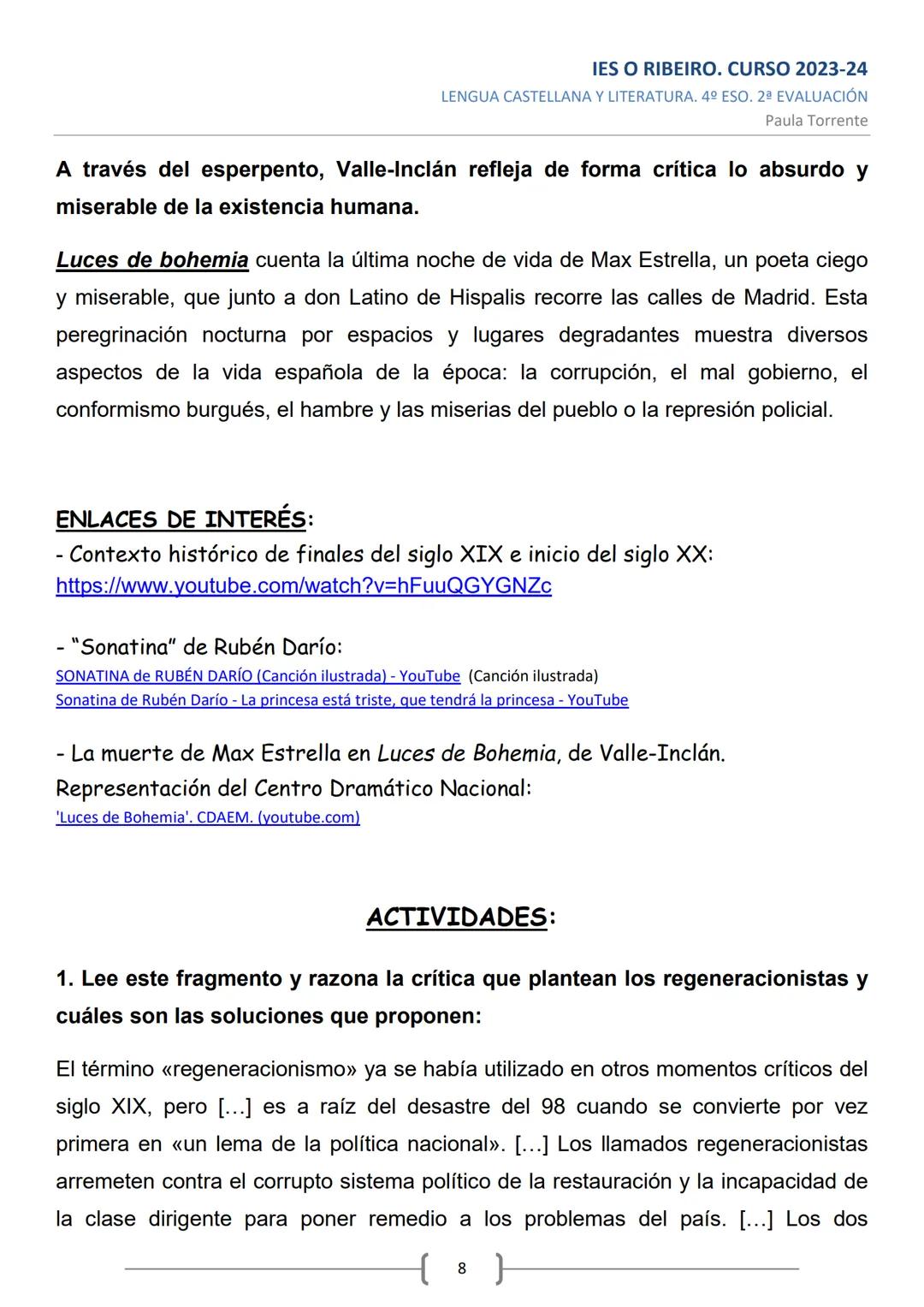 Monarquía
parlamentaria
con Alfonso XIII.
3.3. EL MODERNISMO Y LA GENERACIÓN DEL 98
Contexto histórico de finales del siglo XIX e inicio del