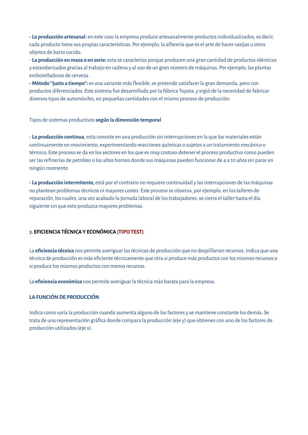 # LA FUNCIÓN PRODUCTIVA DE LA EMPRESA
1. EL ÁREA DE PRODUCCIÓN DE LA EMPRESA (TIPO TEST)
Producir → consiste en crear valor al incrementar