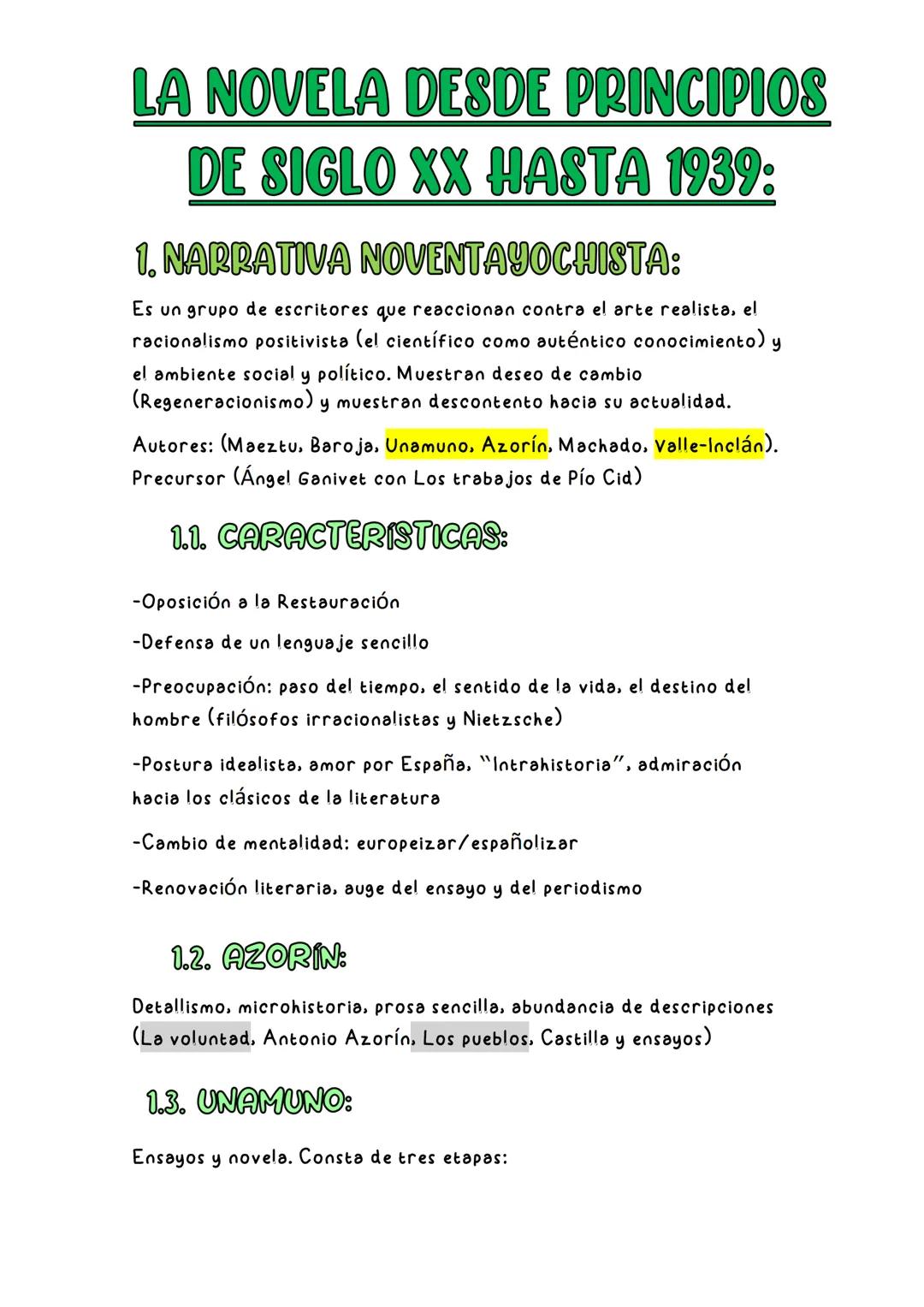 # LA NOVELA DESDE PRINCIPIOS
# DE SIGLO XX HASTA 1939:
## 1. NARRATIVA NOVENTAYOCHISTA:
Es un grupo de escritores que reaccionan contra el