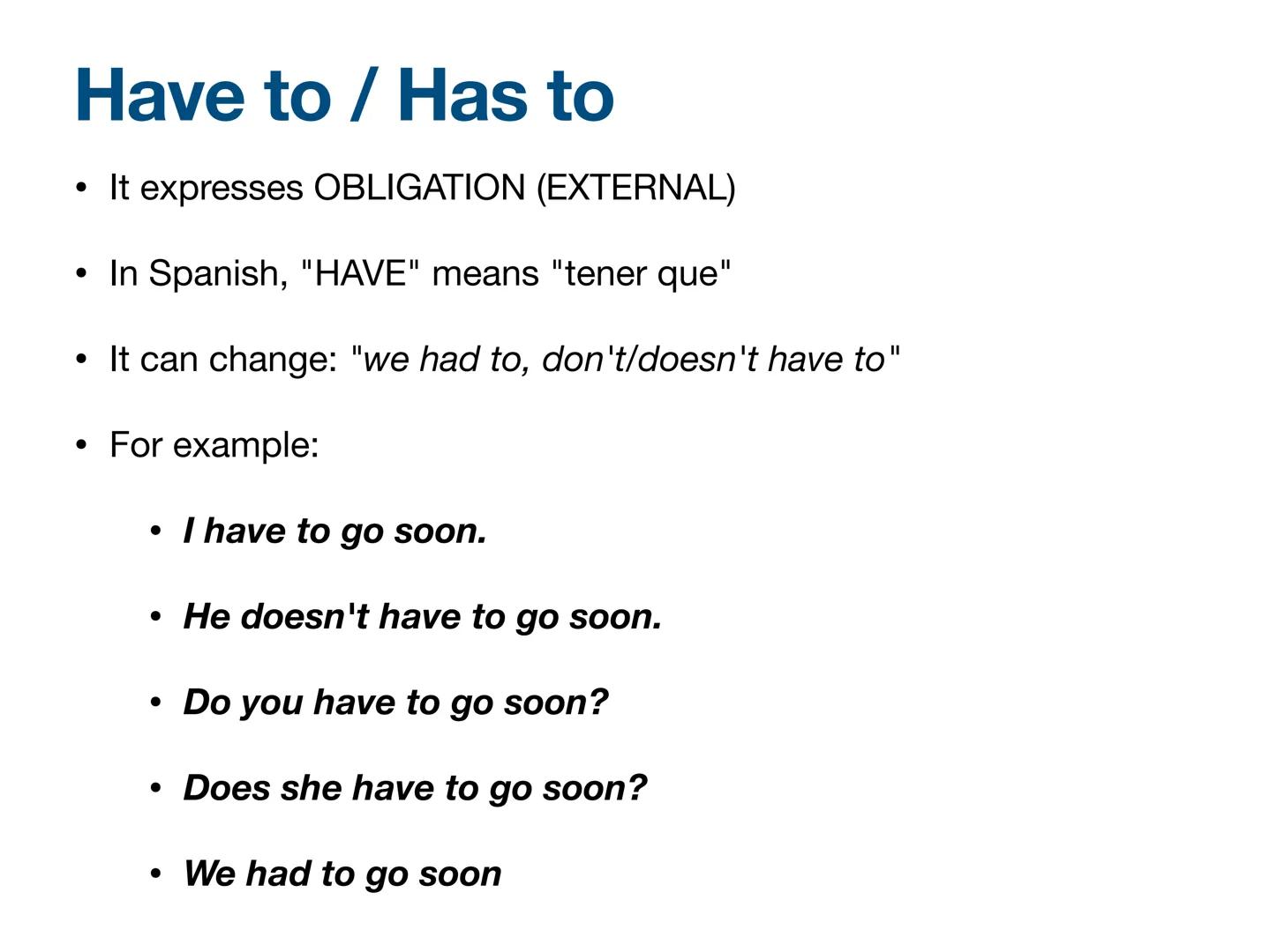 Modal Verbs
English
Juan Carlos T. Modal Verbs
They are followed by INF without "to"
They do NOT change their form (*she cans, she canned, s