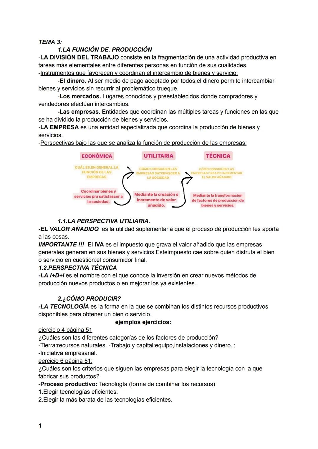 TEMA 3:
1.LA FUNCIÓN DE. PRODUCCIÓN
-LA DIVISIÓN DEL TRABAJO consiste en la fragmentación de una actividad productiva en
tareas más elementa