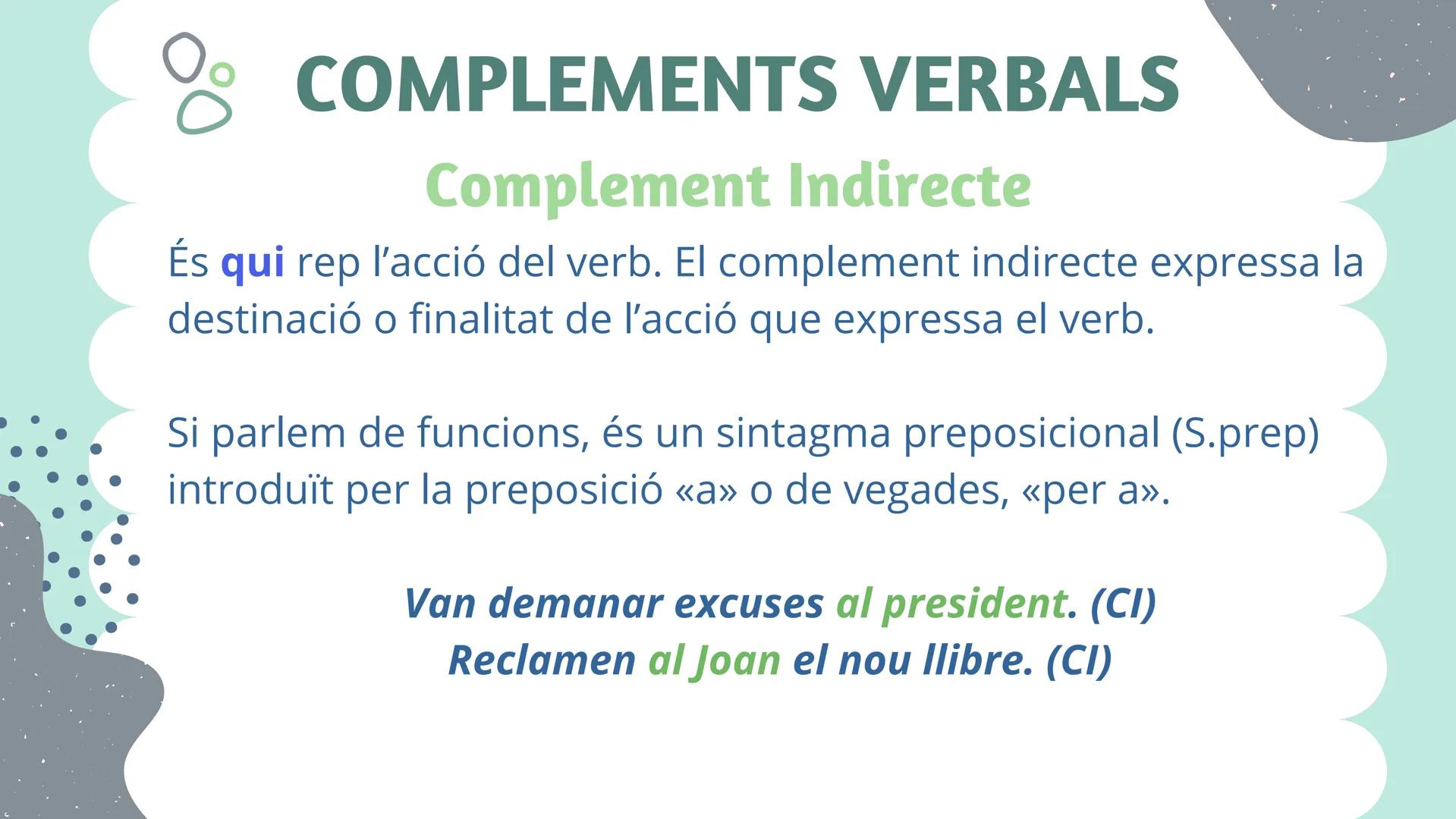 El sintagma verbal
i els
P
4
A
K
K
M
F
A
0
P
complements
del verb # SINTAGMA VERBAL
L'estructura gramatical formada per un verb
i els seus