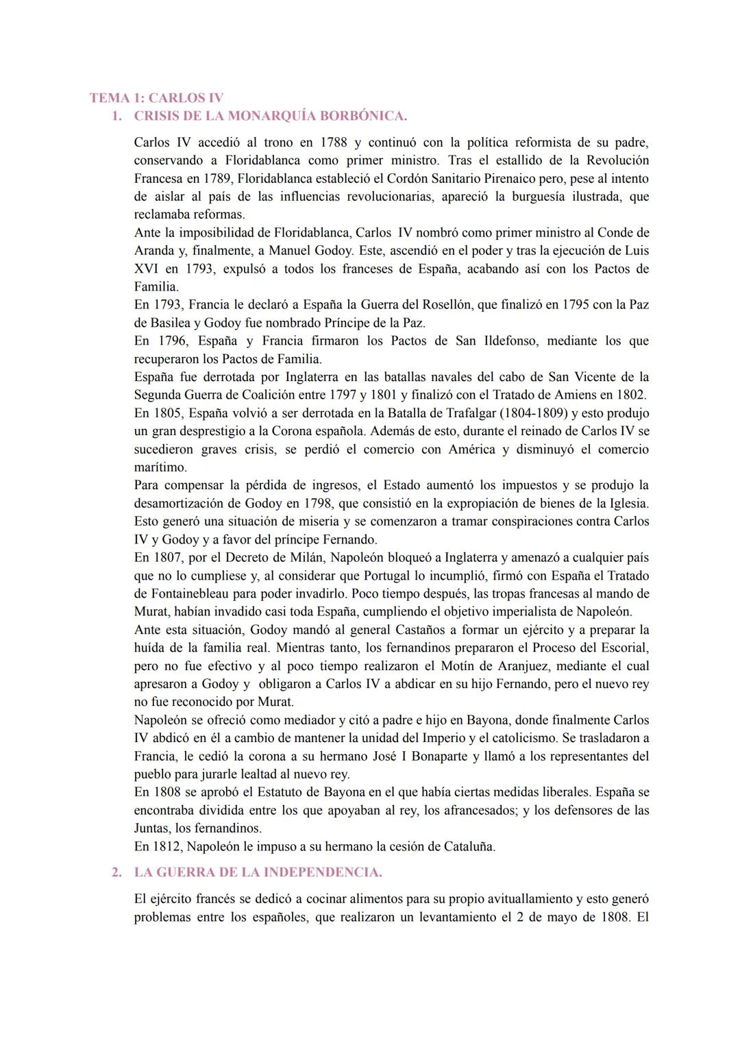 TEMA 1: CARLOS IV
1. CRISIS DE LA MONARQUÍA BORBÓNICA.
Carlos IV accedió al trono en 1788 y continuó con la política reformista de su padr