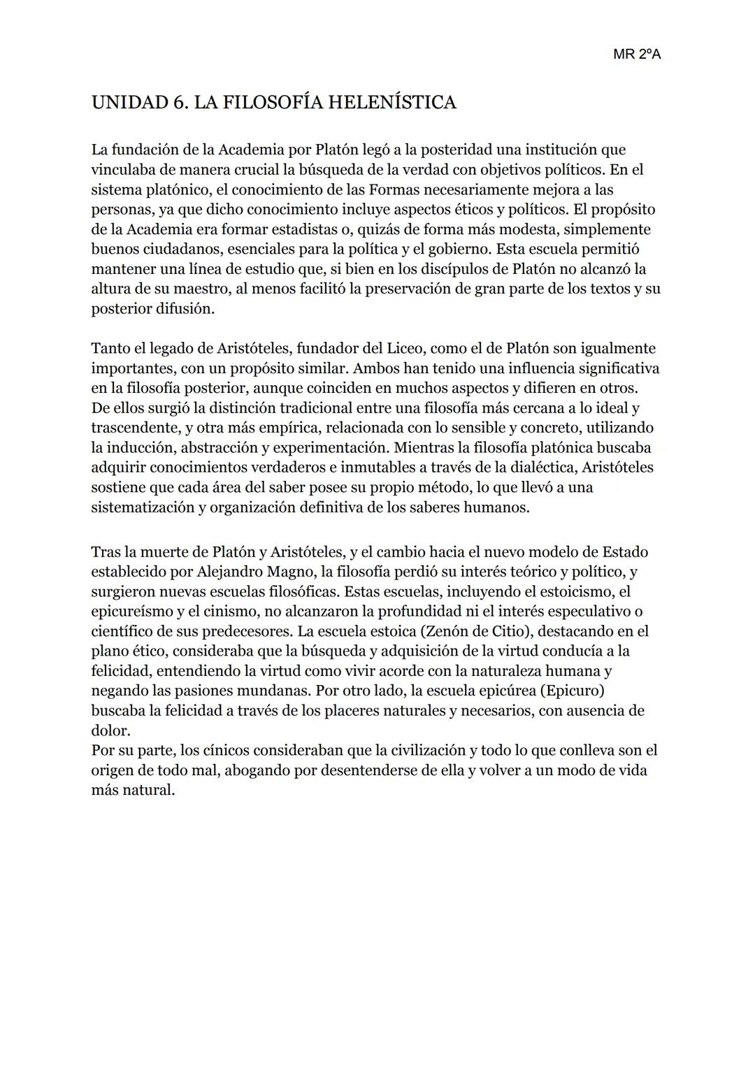MR 2ºA
UNIDADES: 5 ARISTÓTELES
6 LA FILOSOFÍA HELENÍSTICA
7 LA FILOSOFÍA MEDIEVAL
UNIDAD 5. ARISTÓTELES
5.1 La figura histórica de Aristótel