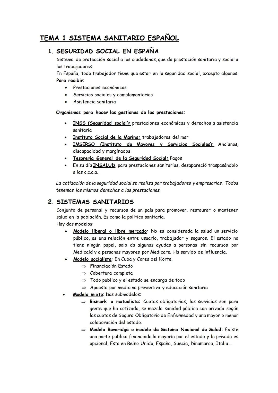 # TEMA 1 SISTEMA SANITARIO ESPAÑOL
1. SEGURIDAD SOCIAL EN ESPAÑA
Sistema de protección social a los ciudadanos, que da prestación sanitari